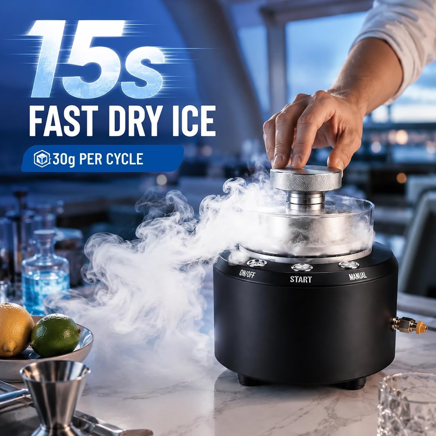 Macchina per ghiaccio secco e refrigeratore per bicchieri 2 in 1 per bar, lounge, ristoranti e bar domestici.