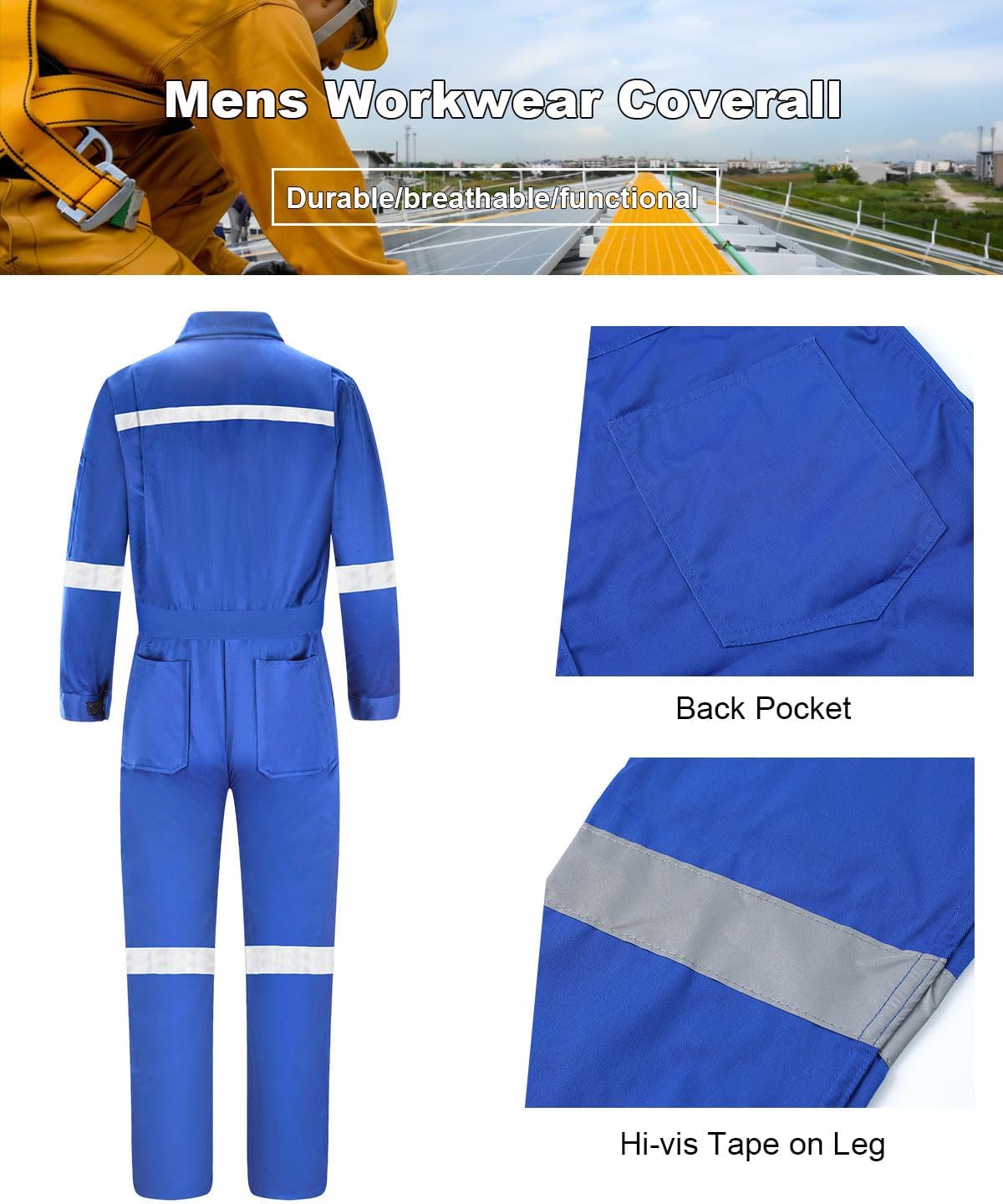 Mens Workwear Coveralls Work Mechanic Jumpsuits Long Sleeve Coverall Work Wear Multi Pockets - Image 5