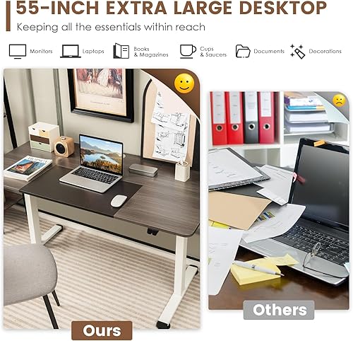 Miniatura 7 de GOFLAME Escritorio eléctrico de pie ajustable en altura, escritorio eléctrico de pie de 55 x 28 pulgadas con gancho para auriculares, estación de