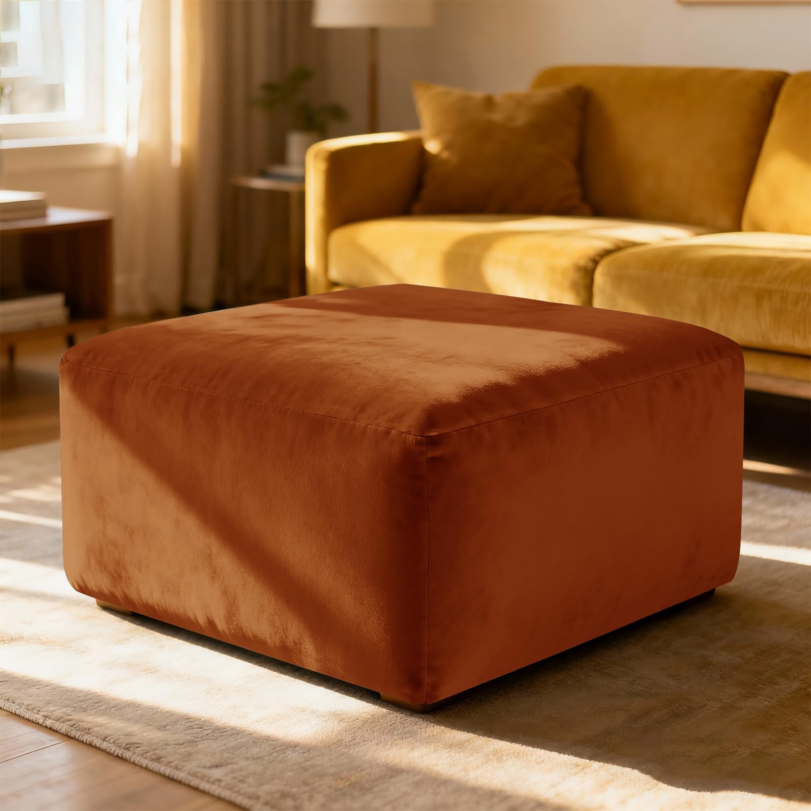 ZYBSLCSY Velvet Stretch Thick Footstool Cover (Orange,Cube Ottoman M)