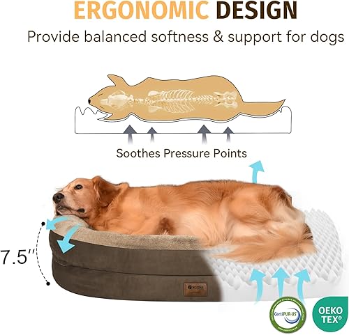 Miniatura 3 de Cama ortopédica impermeable para perros grandes cama lavable de espuma viscoelástica con refuerzos - Funda ortopédica extraíble XL para mascotas