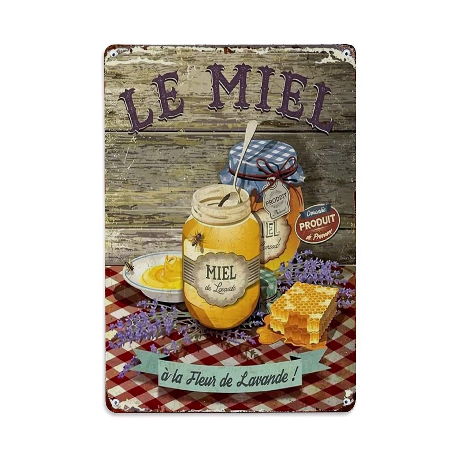 Jdfenggu Vintage Le Miel Honey Jar Label Retro Metal Tin Sign, Metal Poster For Bar, Home, Man Cave, Kitchen, Laundry Room Art Decor 8X12 Inch