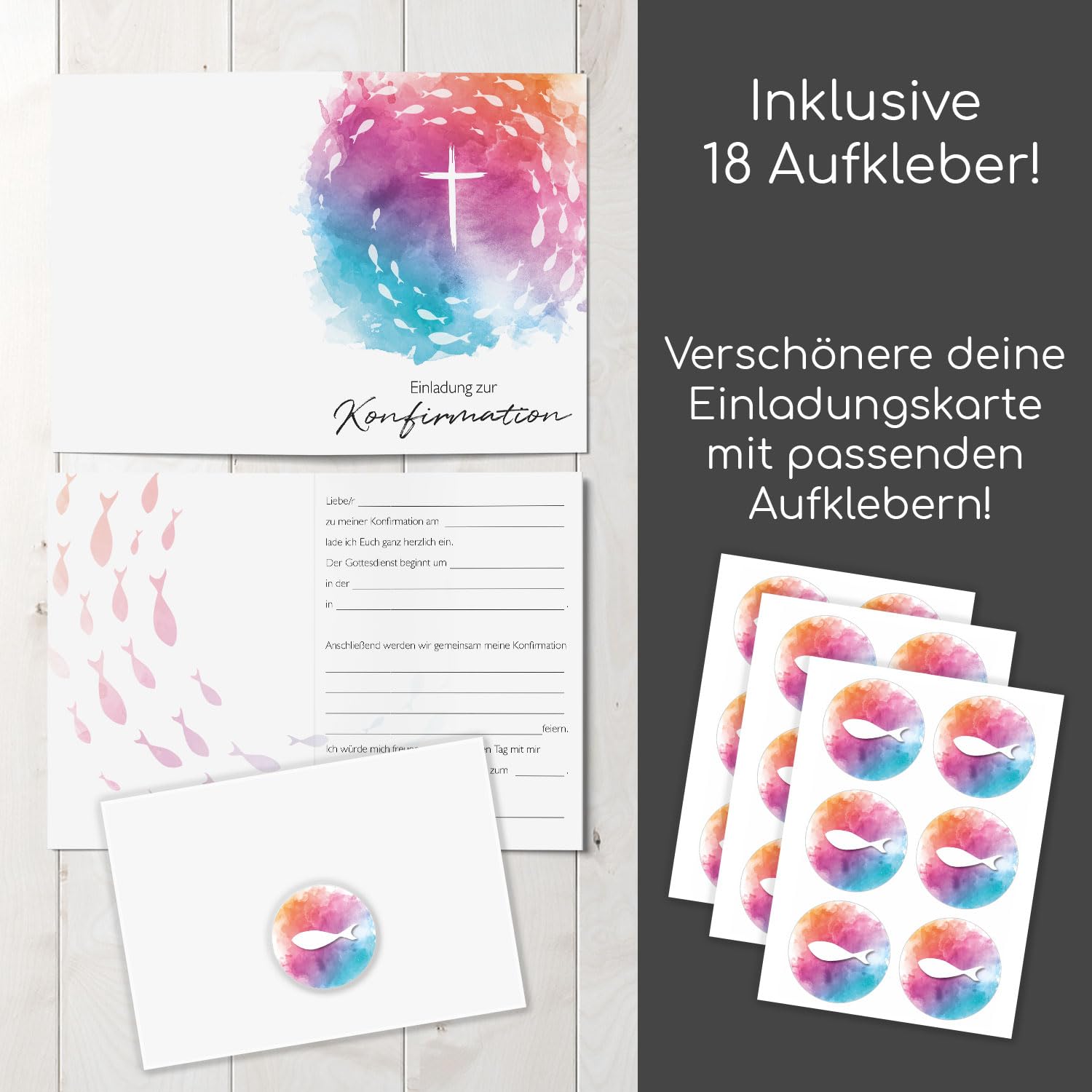 Biglietti Invito Battesimo E Comunione - Set 6 Con Buste E Adesivi Motivo Eucalipto