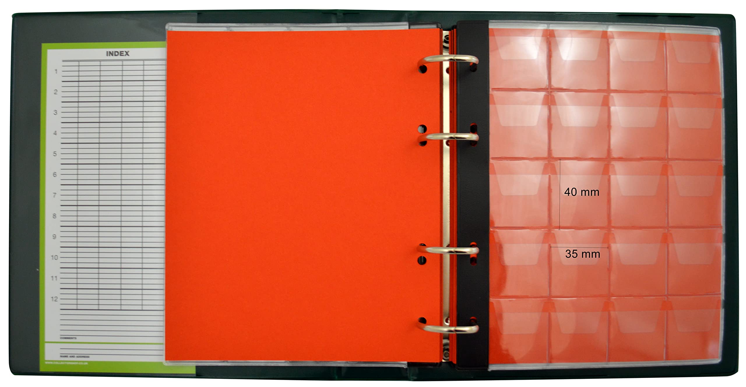 COLLECTOR Album di Monete con Custodia da Collezione, per Monete di Varie Dimensioni - con Diverse Pagine munite di divisori con Elenco Album con Etui per 221 Monete Verde
