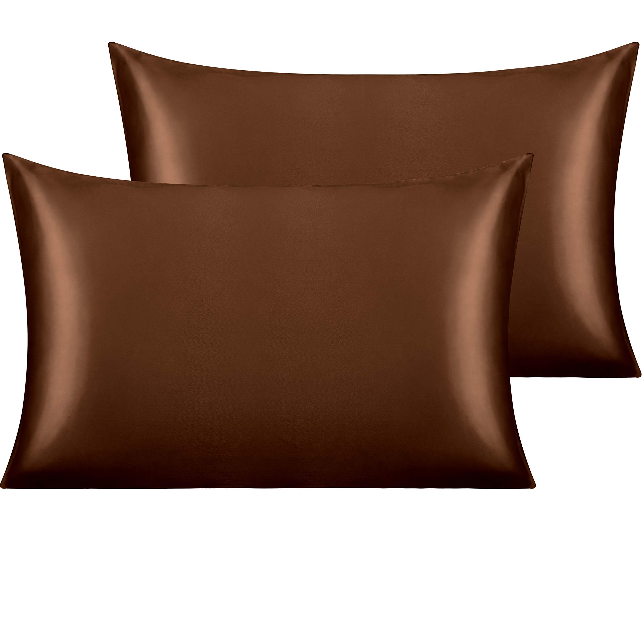 NTBAY Queen Satin Pillowcases, Set of 2, Brown — image 1