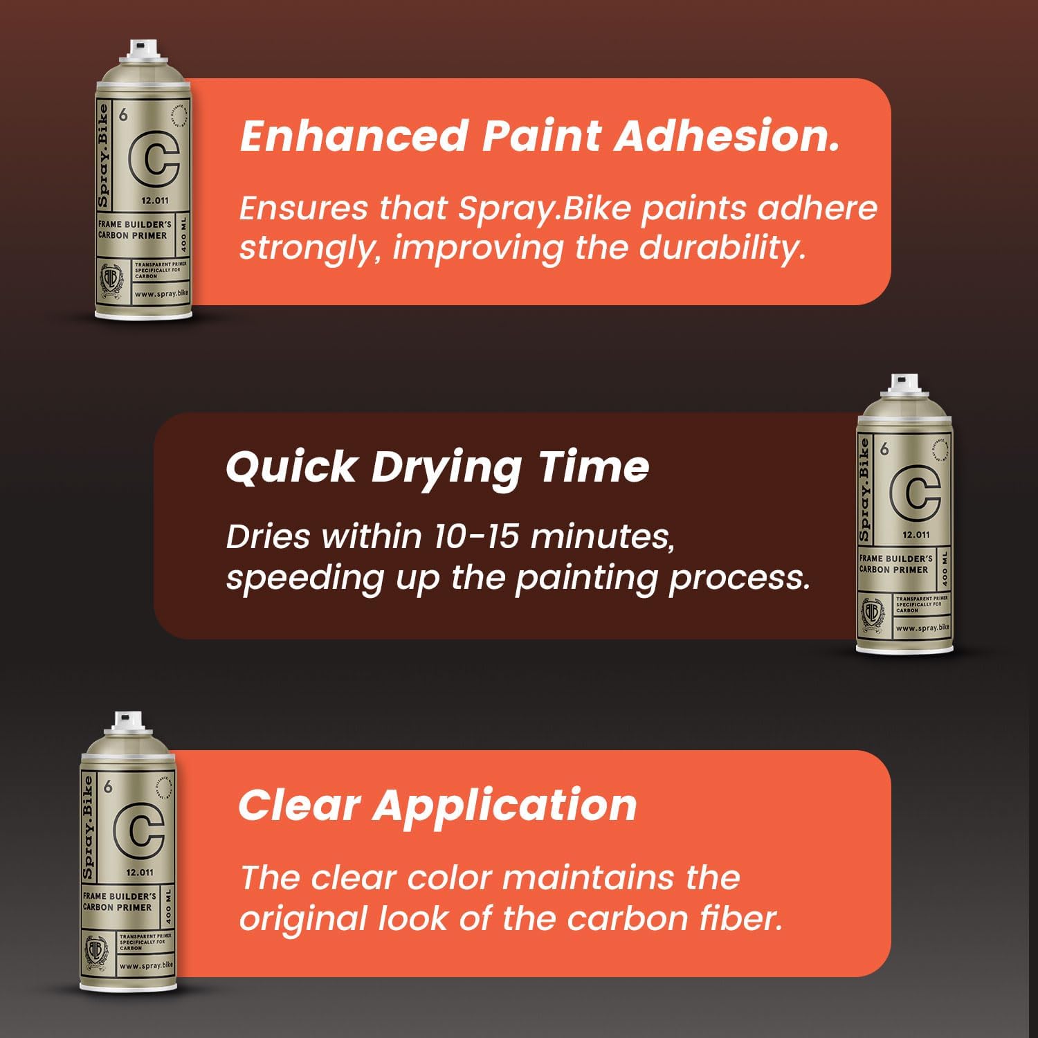 Spray.Bike Frame Builder's Carbon Primer | Clear Spray Primer for Carbon Fiber & Resin Composite Bike Frames | Spray Paint for Bike Painting | Superior Coverage, Super Grip, Quick Dry | 400ml, Clear