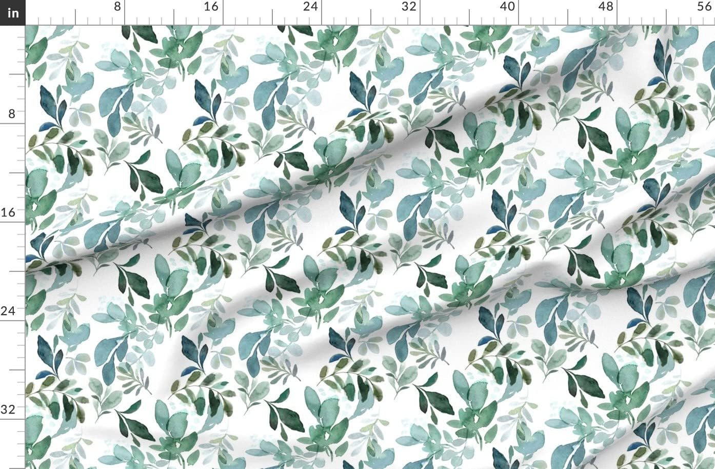 Spoonflower Fabric - Sage Greenery Green Leaves Nature Branches Plants Printed on Organic Cotton Sateen Fabric by The Yard - Sewing Quilting Apparel Home Decor