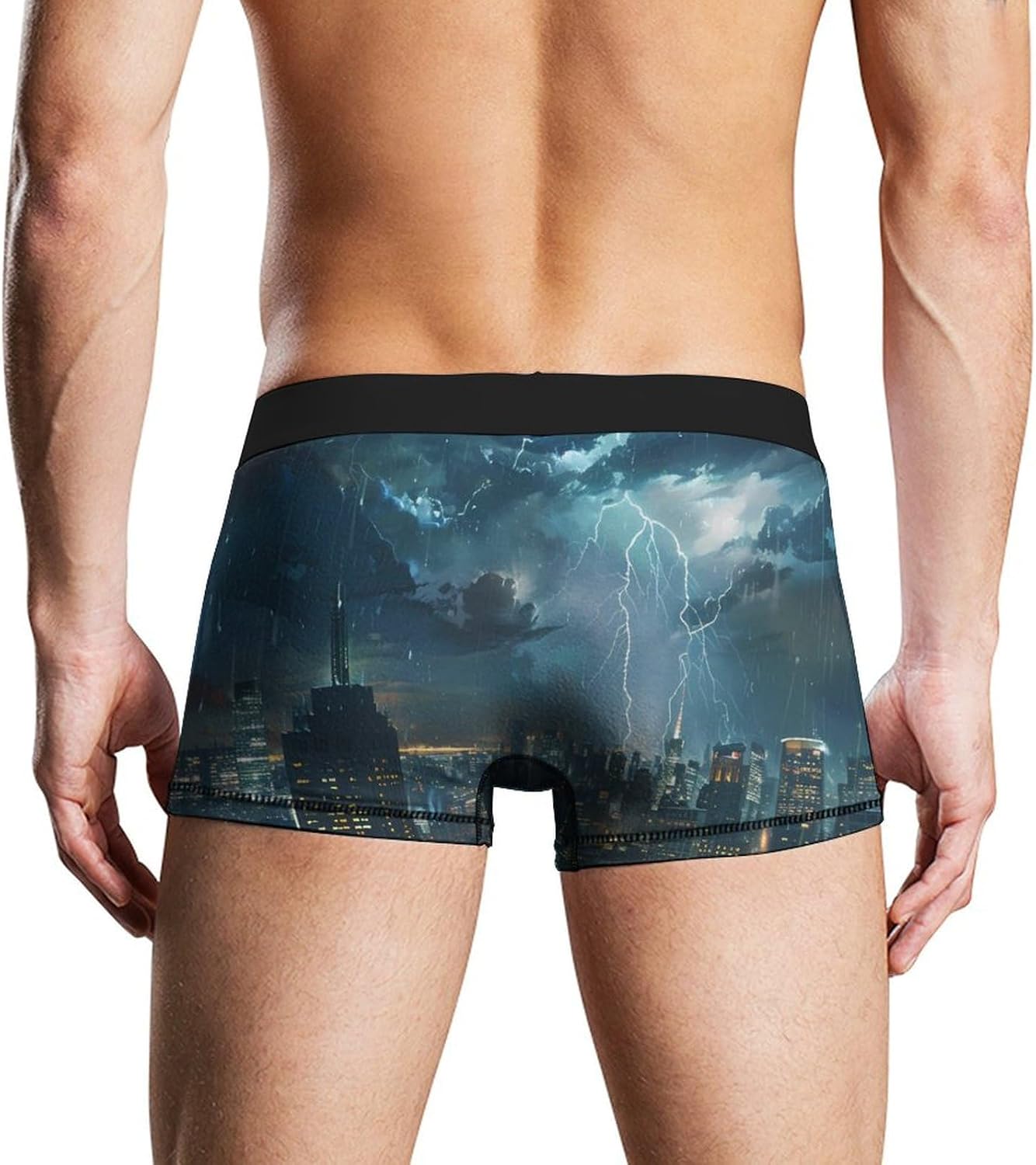 Storm And City Night View Novelty Men's Trunks Soft Breathable Underwear Patterned Stretch Briefs
