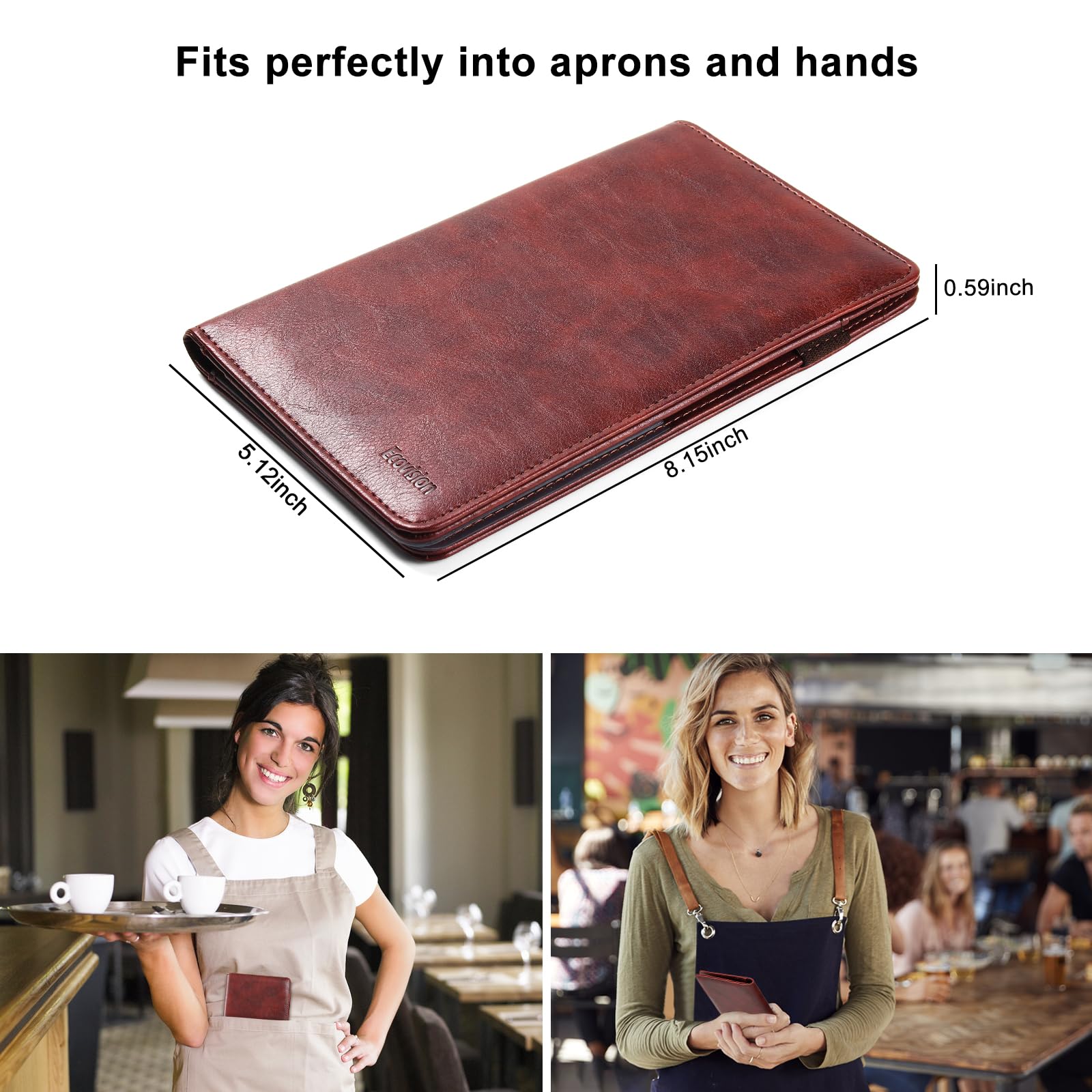 Servierbücher für Kellnerin, Leder-Kellnerbuch mit Reißverschlusstasche, Servierheft, Restaurant, Kellnerbuch, Gästebuch, Scheckbuch, Geldfach, passend für Servierschürze