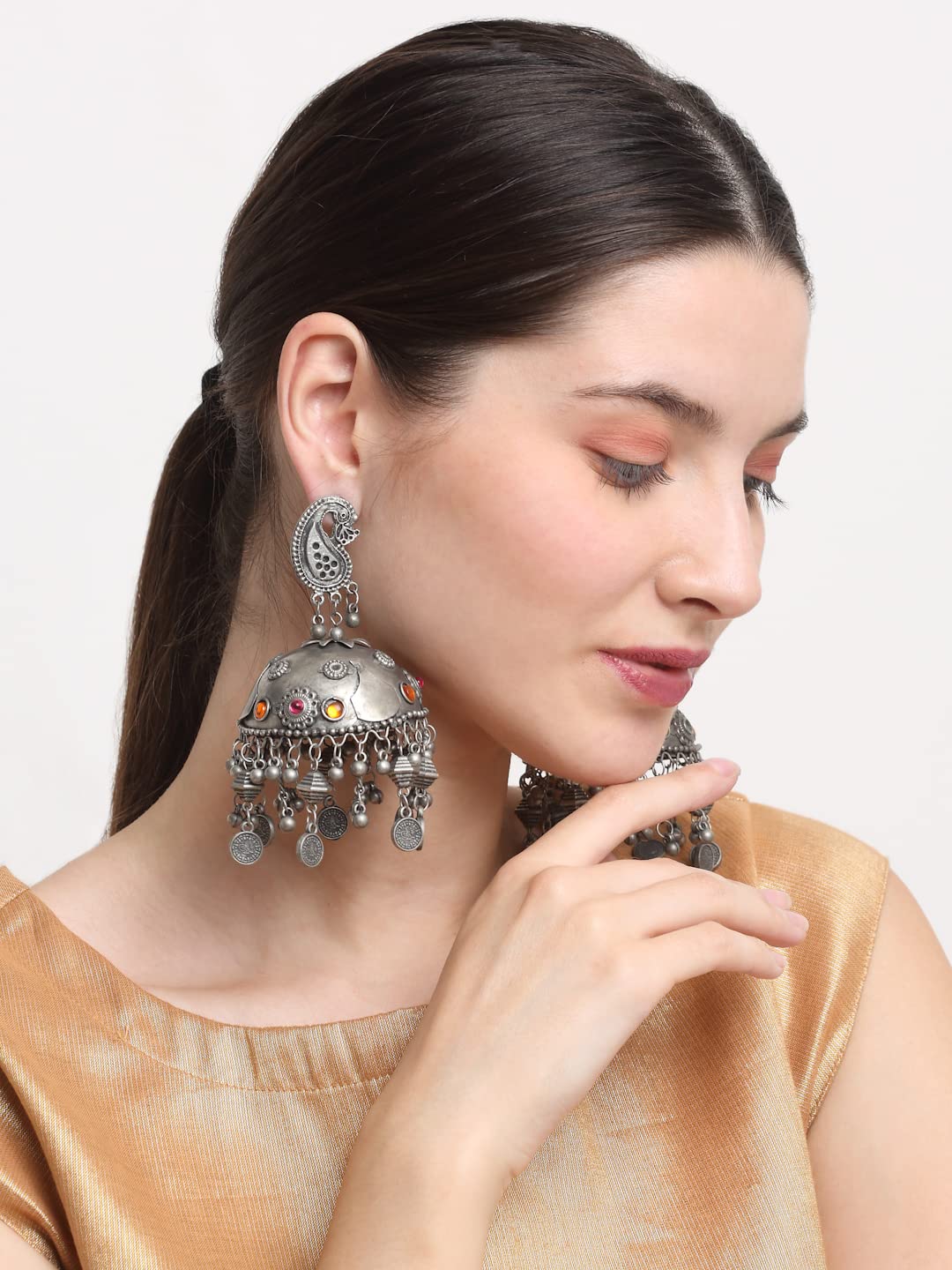 Oxidised Silver Celebrity Inspired Jhumki Earrings