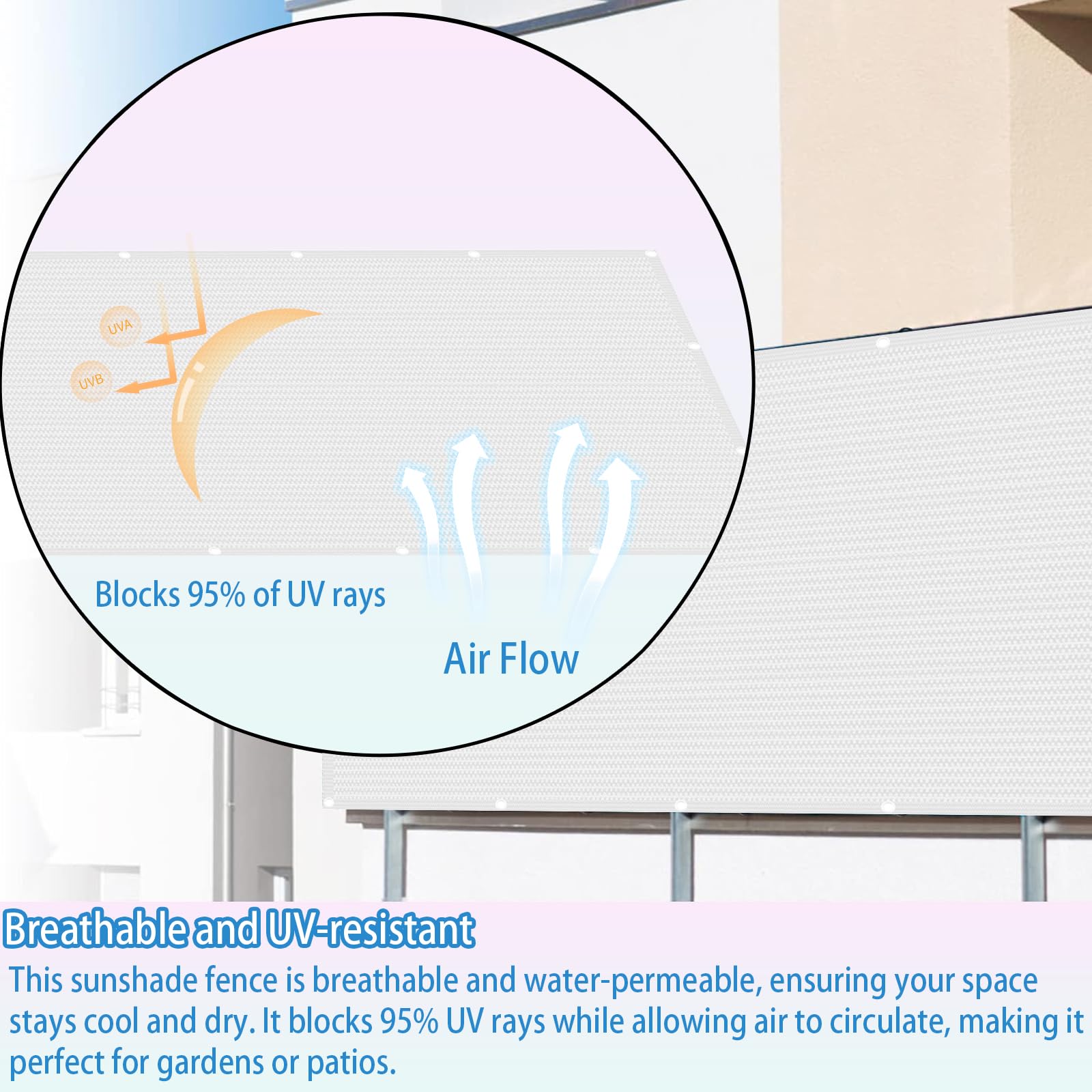 Copri Ringhiera Balcone 180 x 190 cm Protezione Privacy, Anti-Uv, Resistente Al Vento, Recinzione Copri Ringhiera Balcone con Funi e Fascette per Giardino Terrazza, Bianco