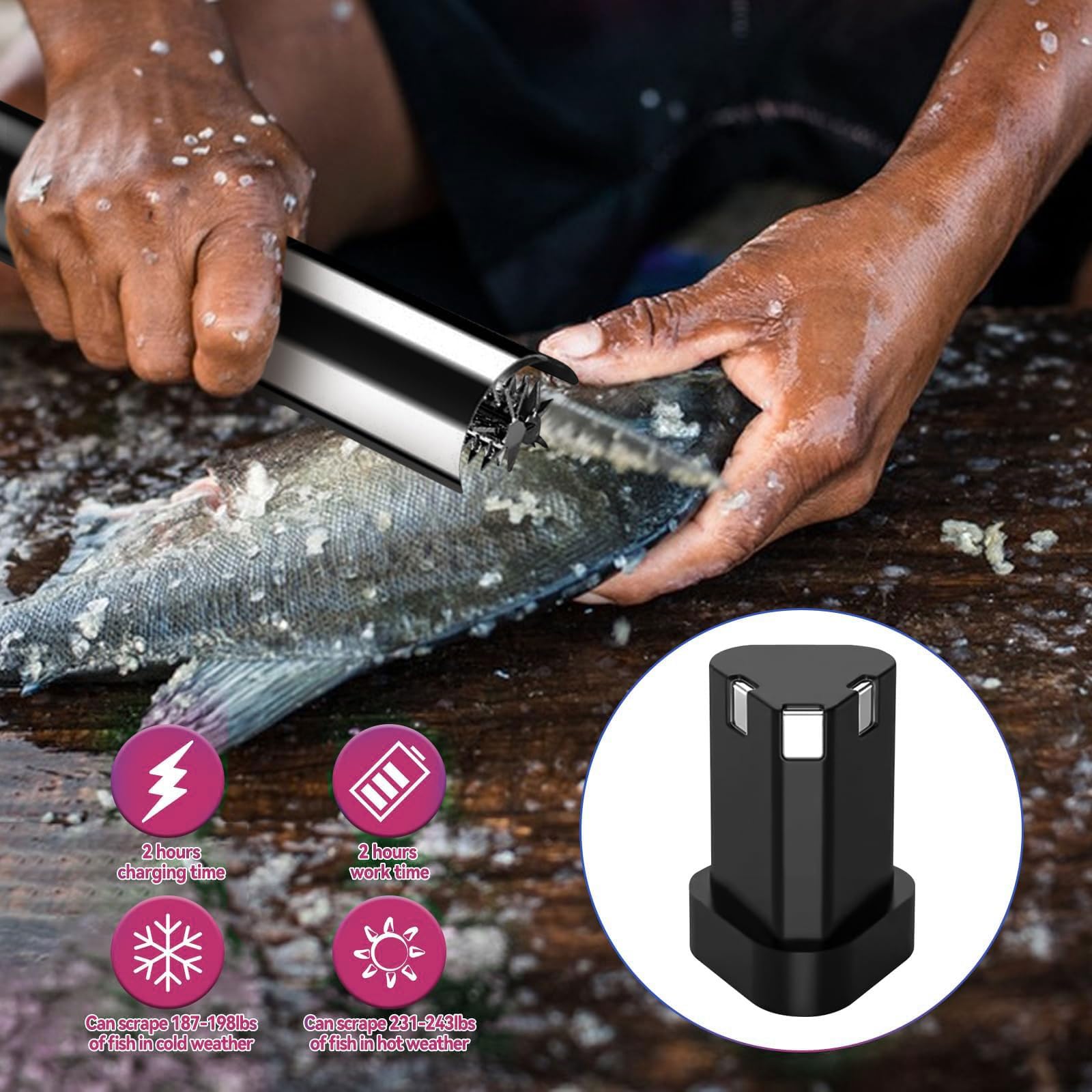 Raschietto Elettrico Per Squame Di Pesce, Ricarica Senza Fili Da 125 W | Motore Ad Alta Velocità Da 7000 Giri/minuto, Design Impermeabile A 360°, Adatto Per Pescherie E Ristoranti (Red)