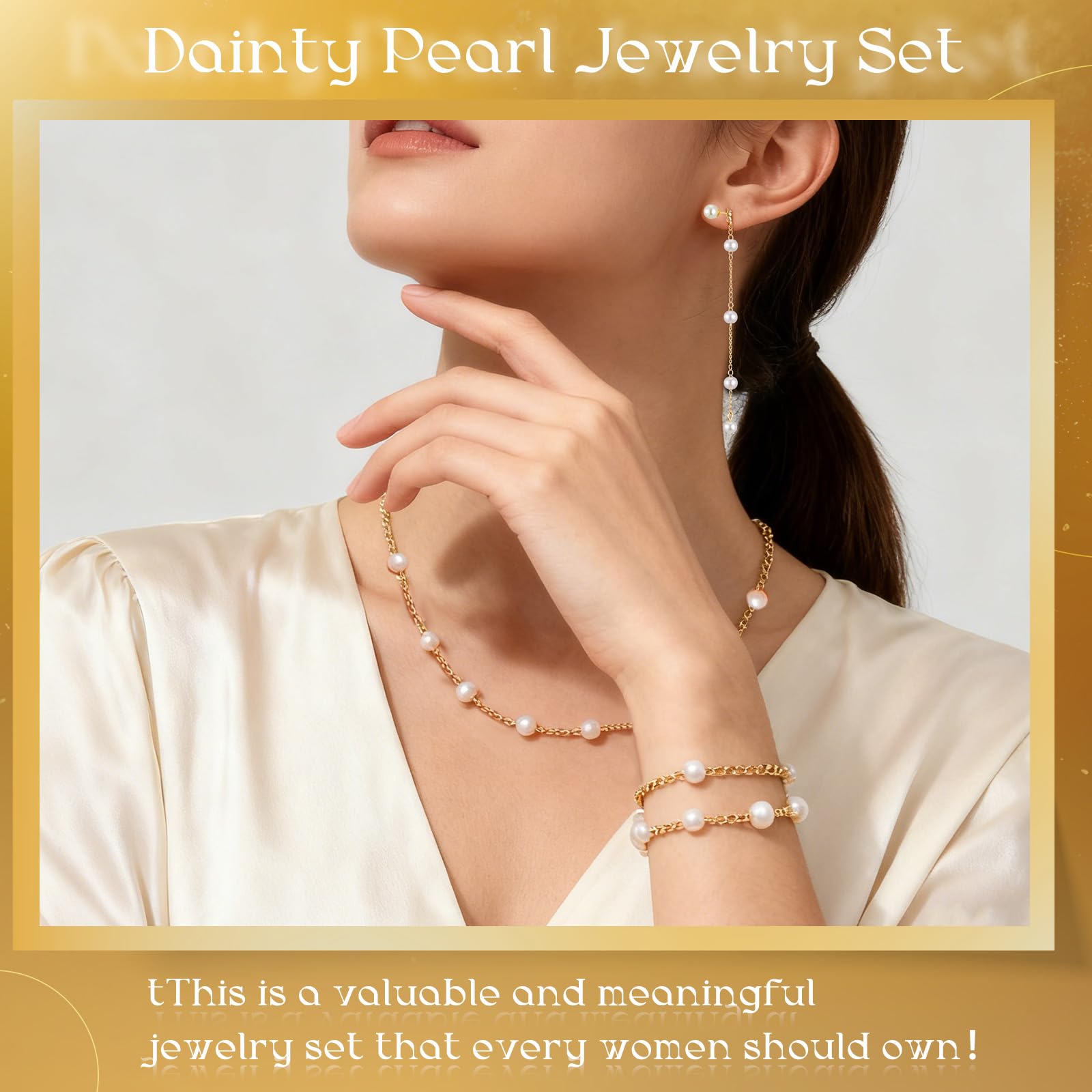 Gold Jewelry Set for Women Pearl Necklaces Pearl Bracelets Dainty Drop Earrings Gift for Wedding Bride Bridesmaids Christmas Valentine's Day Jewelry Boho Prom Accessories