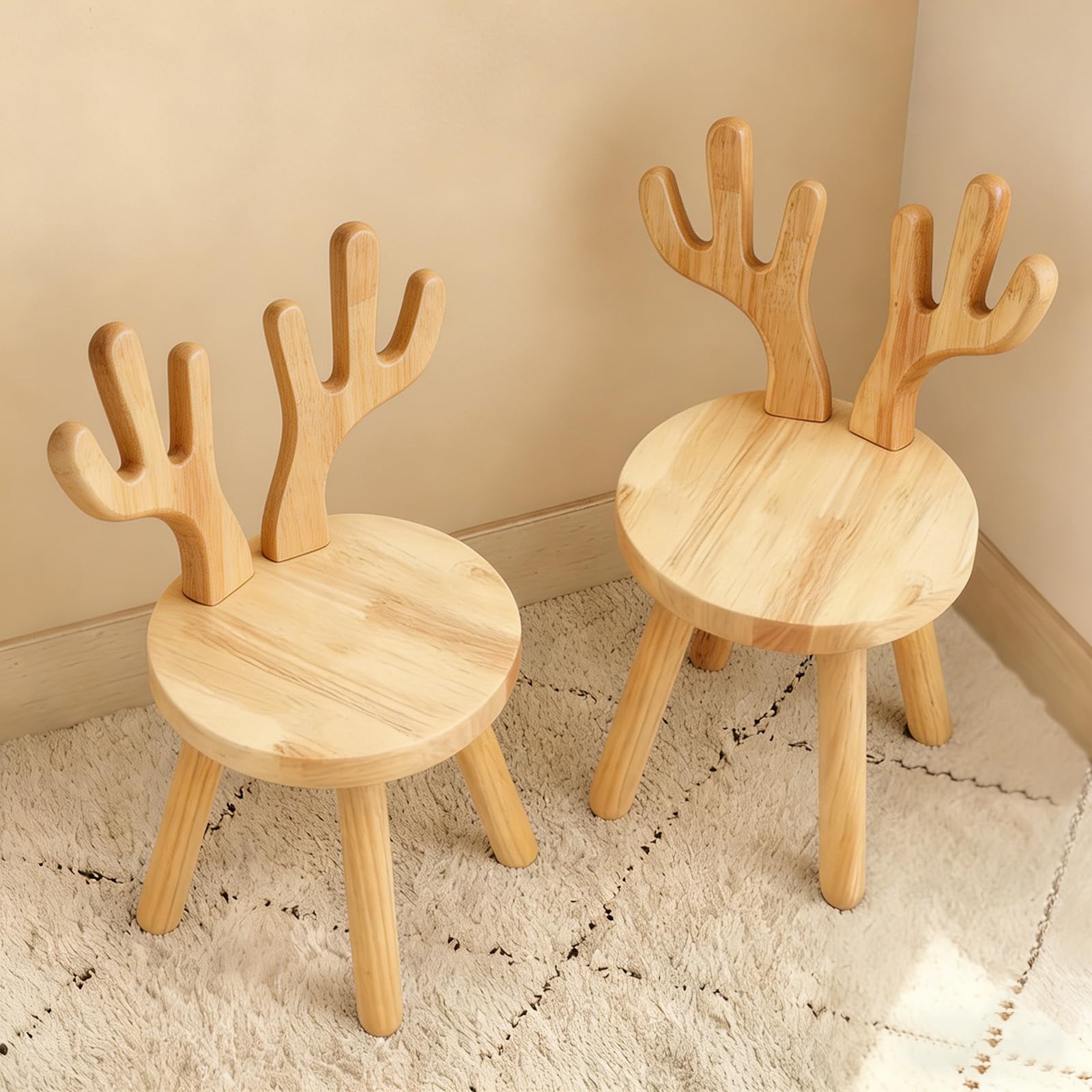 Drewniane krzesło dziecięce od 3 roku życia, lite drewno, krzesło do pokoju dziecięcego, 45 x 26 cm z oparciem uszy królika, taboret dziecięcy do jedzenia, czytania i zabawy