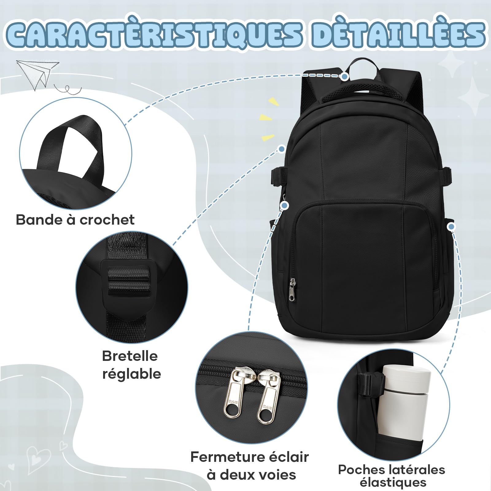 Sac a Dos Lycee Fille Garcon, Sac Scolaire Élèves du Secondaire Imperméable