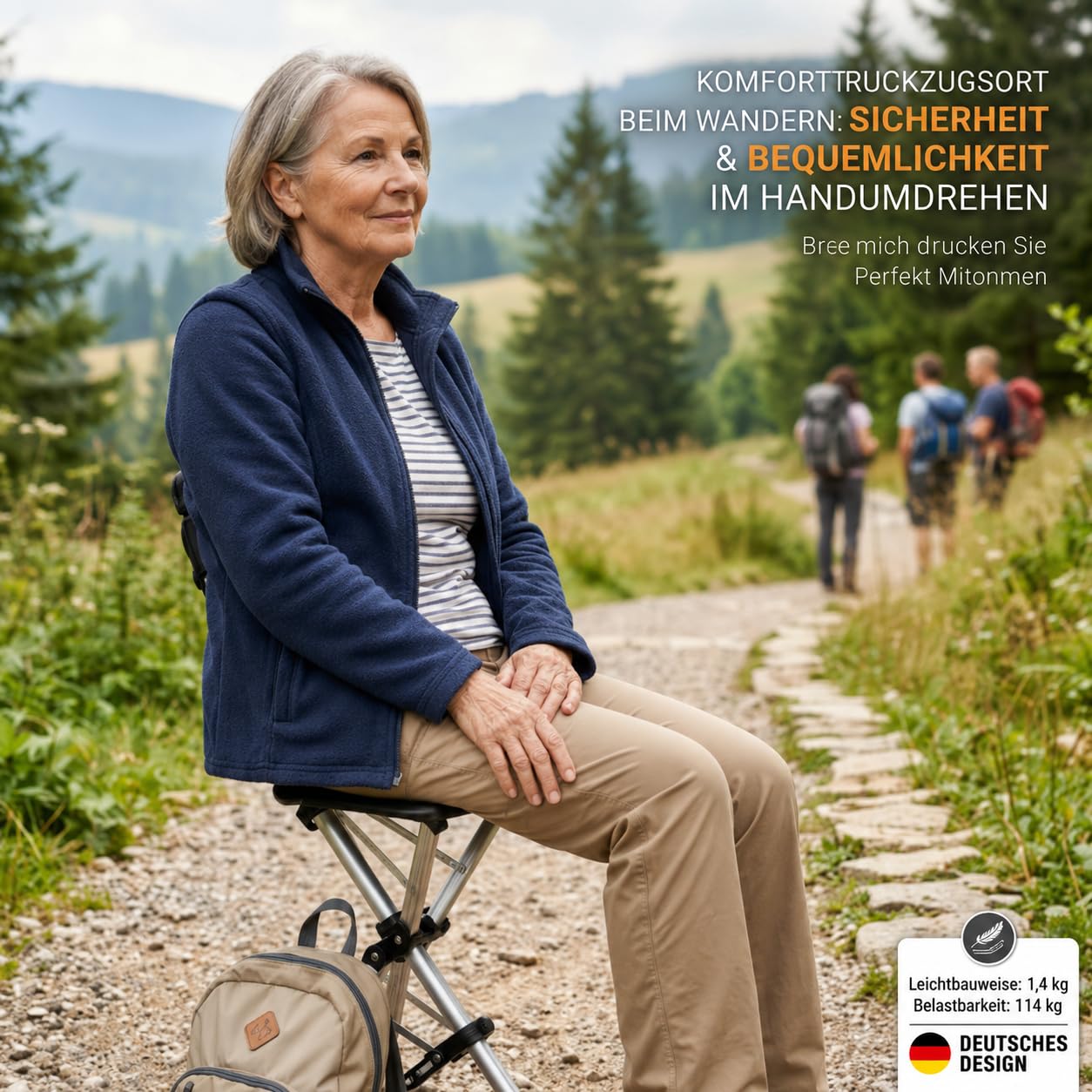 Faltbarer Gehstock mit Sitz, Aluminium Sitzstock bis 120 kg | Klapphocker für Wandern, Camping, Reisen und Schlange stehen