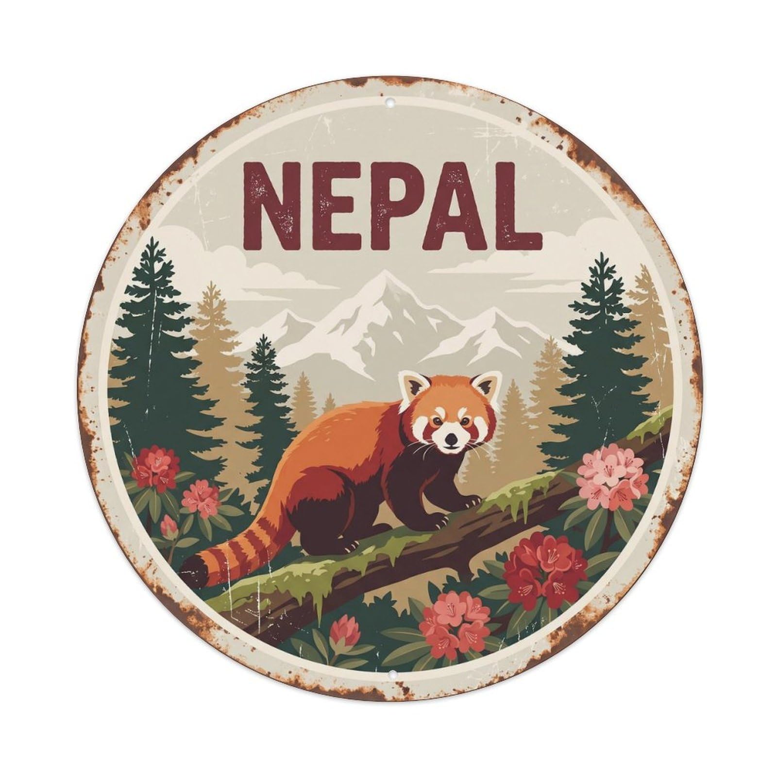 Nepal Red Panda Mountain Forest Metal Tin Sign