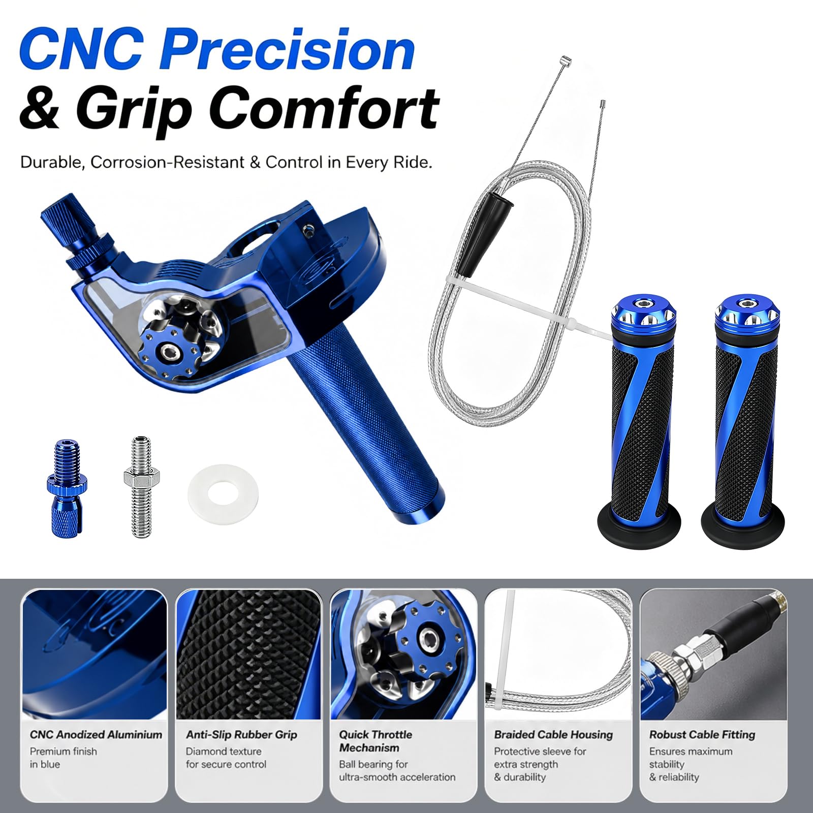 Manopola acceleratore rapido per moto, 7/8, 22 mm, in alluminio CNC, universale, per manubri da 50, 110, 125, 150, 200, 252 cc