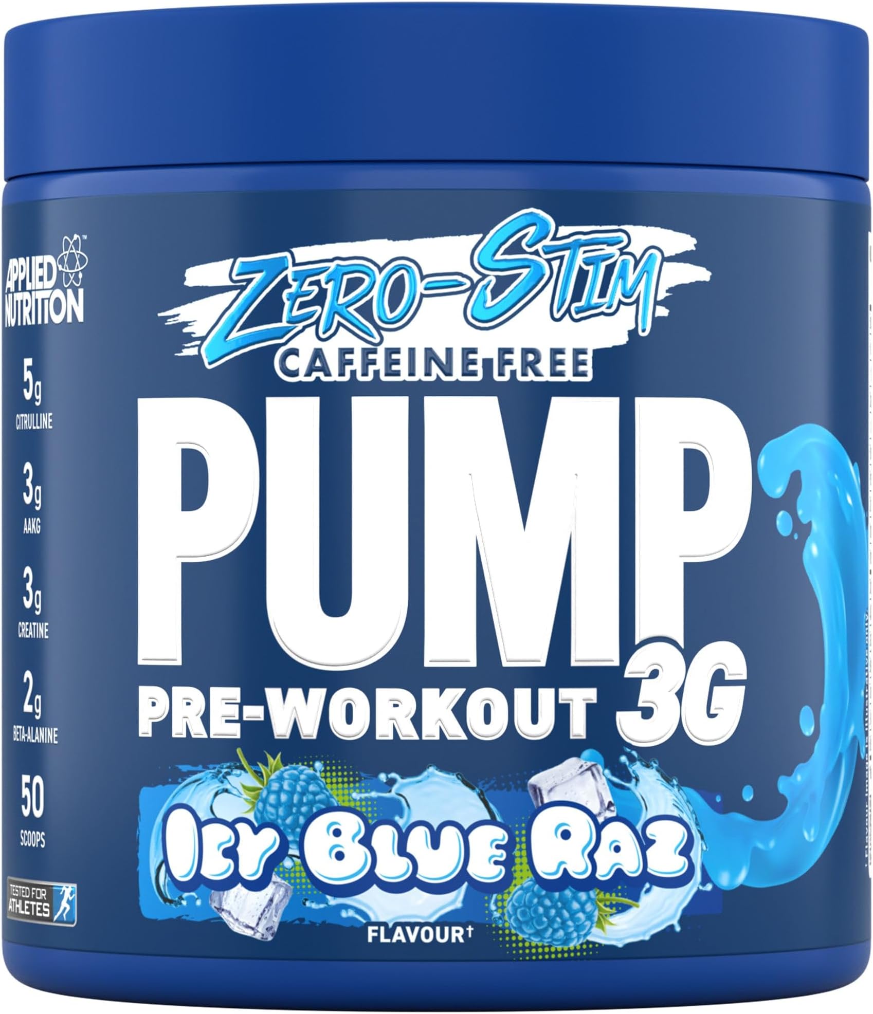 Applied Nutrition Pump Zero Pre Workout - Zero Stim, Caffeine Free, Energy & Performance (375g - 25 Servings) (ICY Blue Raz)