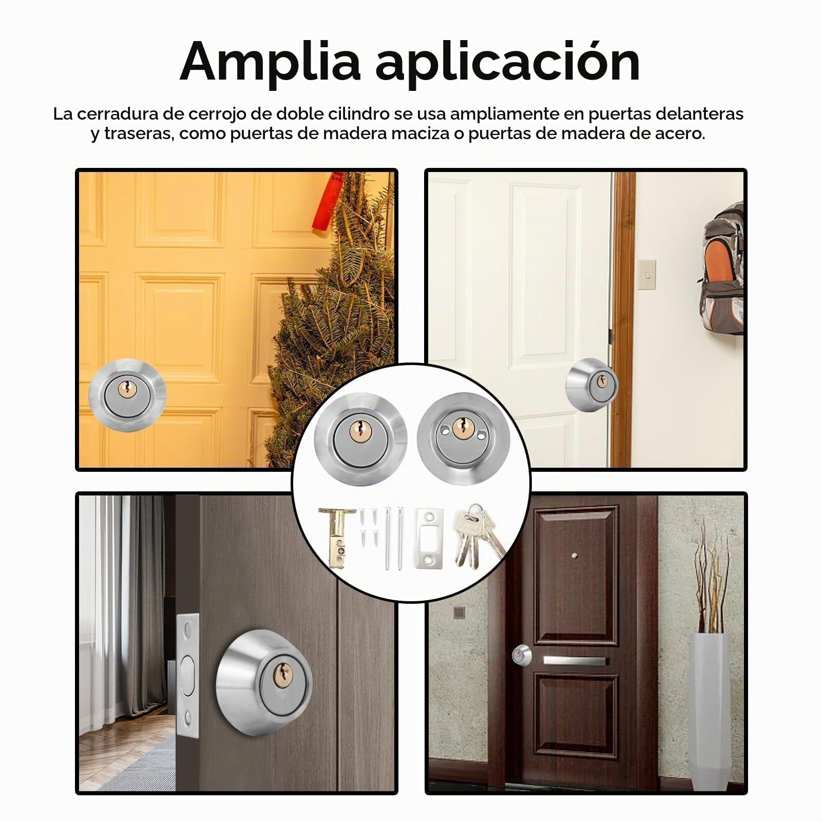 Cyrank Cerradura De Cilindro Doble con Llave, Cerradura De Cerrojo con Llave Doble En Ambos Lados Cerradura De Cilindro Ajustable De Dos Vías para Puerta Delantera(Stainless Steel)