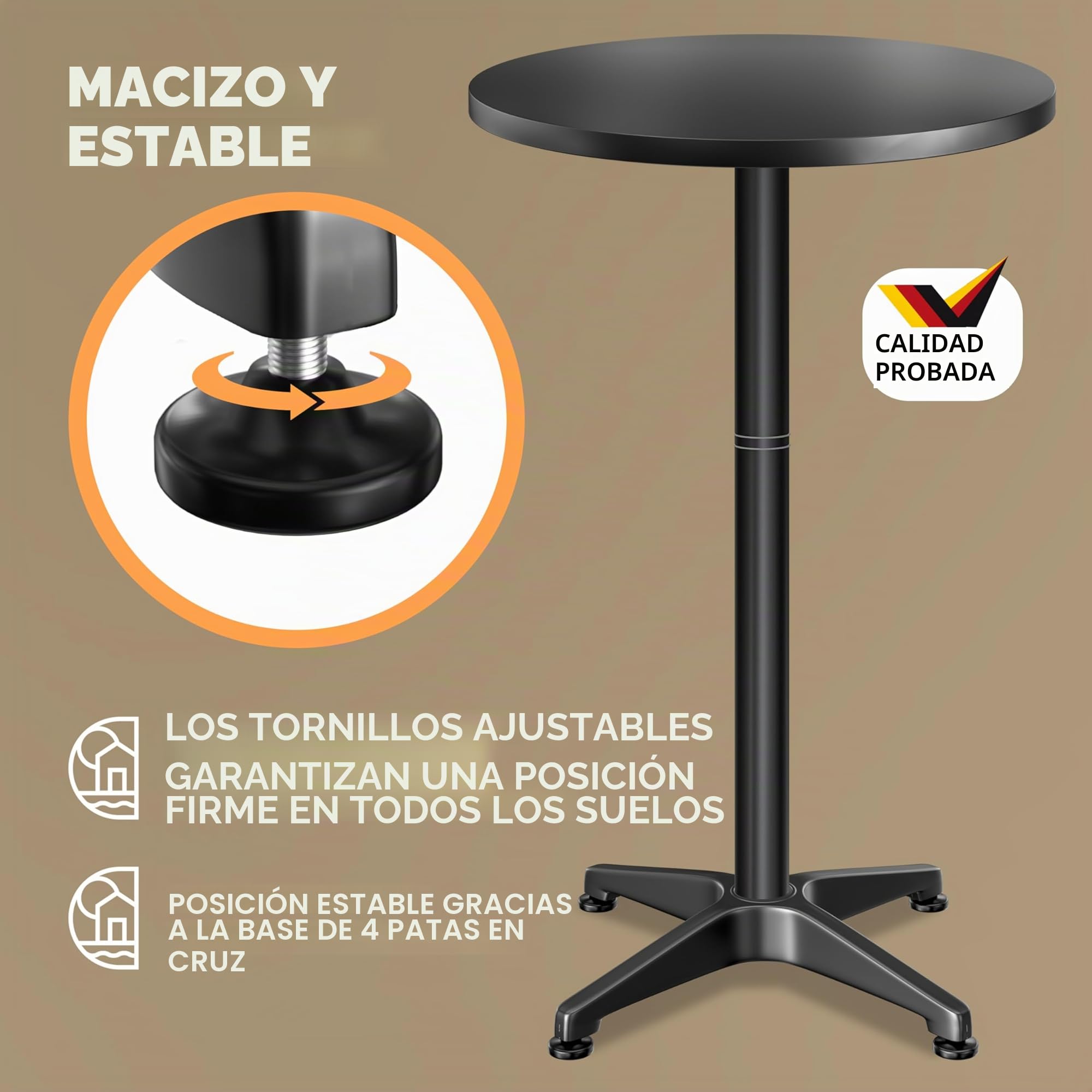CASARIA® Mesa de Bar Alta Plegable, Mesita Auxiliar, Altura Regulable 70cm/115cm, 2en1, Mesas Redondas, Eventos Cocina Fiestas, Acero INOX. Ø 60cm Negro