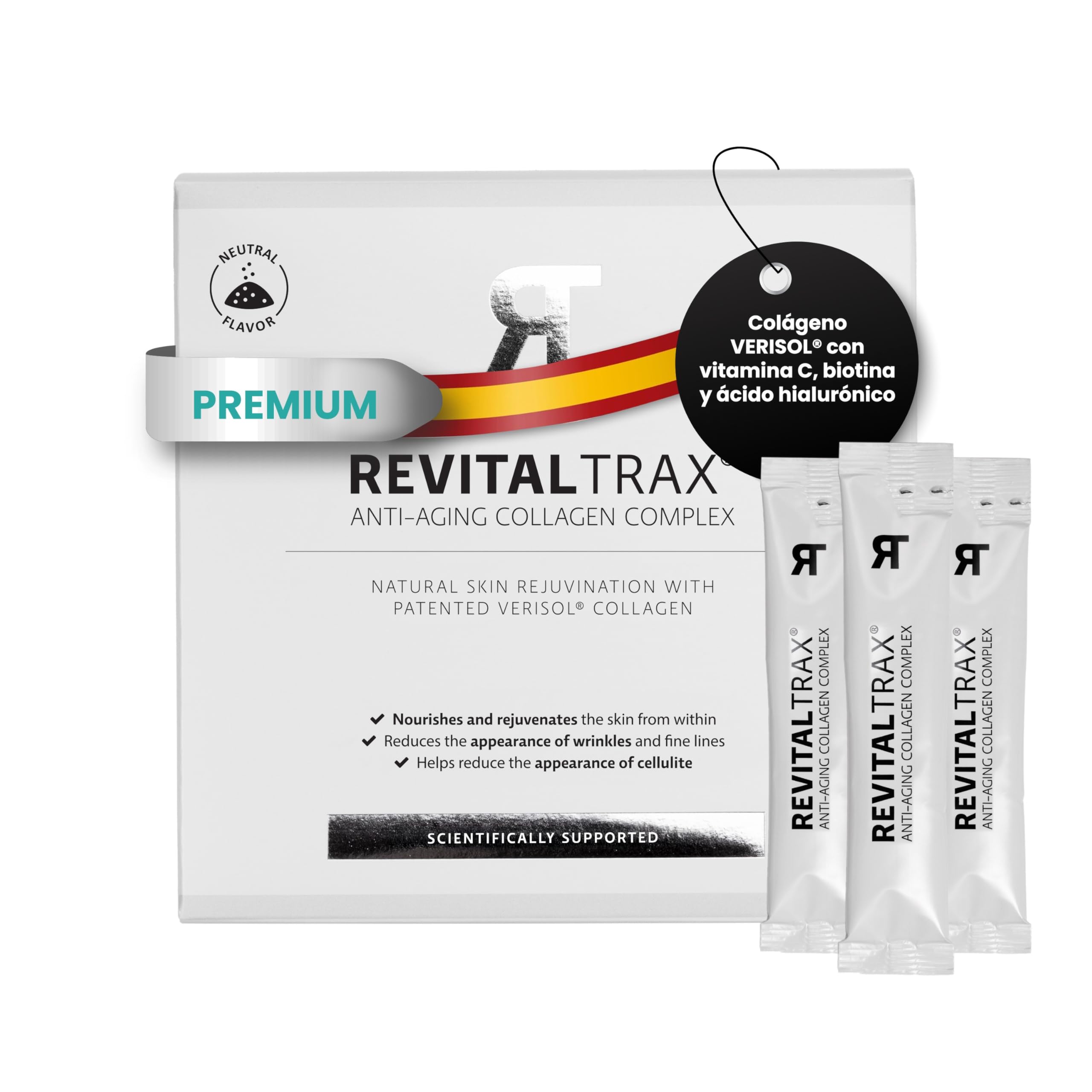 RevitalTrax Colágeno VERISOL® 5000mg - Péptidos Hidrolizados con Vitamina C - 30