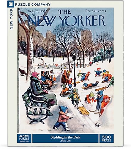 Miniatura 3 de New York Puzzle Company - New Yorker Sledding in The Park - Rompecabezas de 500 piezas para noches de juego familiares por Arthur Getz