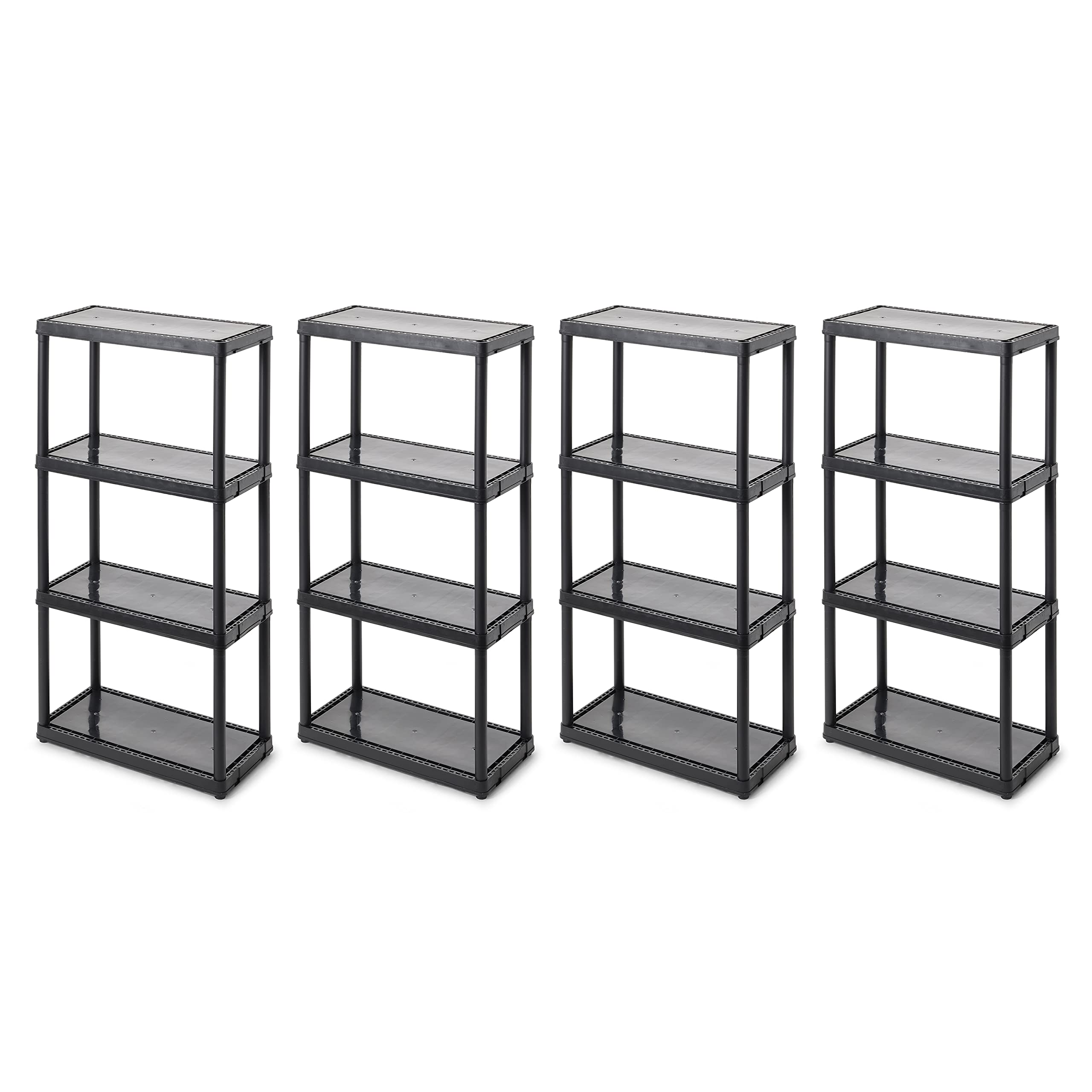 Gracious Living 4 Shelf Fixed Height Solid Light Duty Storage Unit 12 x 24 x 48" for Home, Garage, Basement, & Laundry, Black (4 Pack)