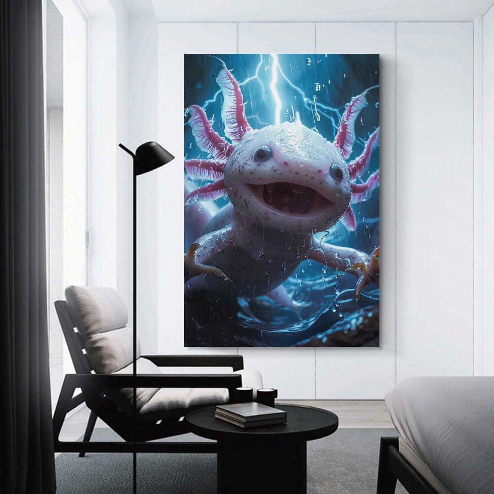 Junmoney Canvas Wall Art Axolotl Lightning, 08x12inch(20x30cm), for Corridors, Hallways Or Apartment Entries, Decorative Canvas Styling for Entry Areas