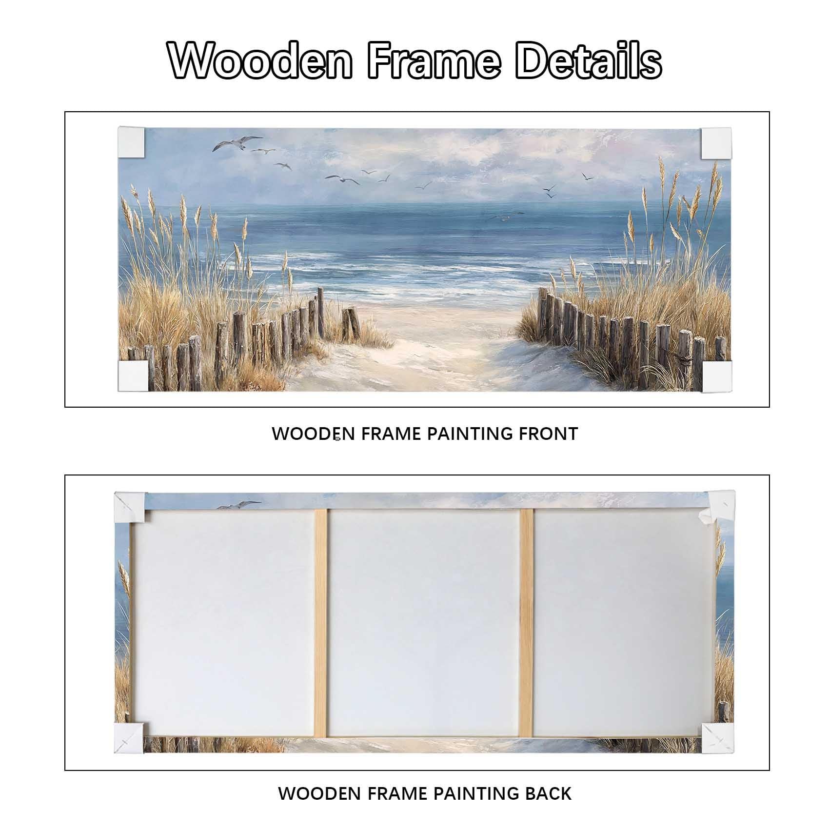 Marco de Madera Grandes Cuadros Decoracion Salon Costa Azul Océano Playa de Arena Pintura Paisaje Marino Juncos Gaviota Lienzo Decorativos Pintura Imagen Cuadros Decorativos Salon Dormitorio 50x120cm