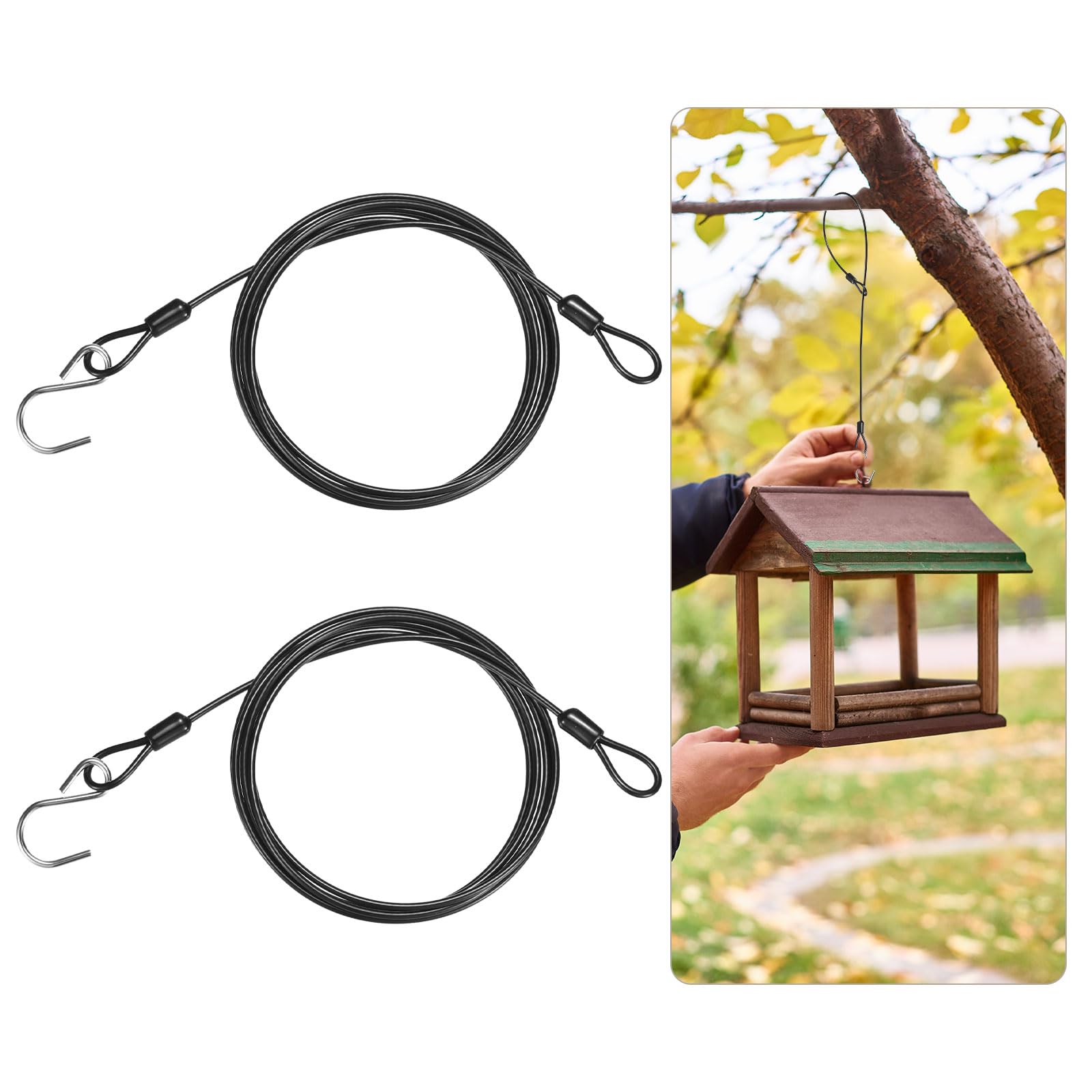 M METERXITY 2-Pack Bird Feeder Hanger with Hook, 200cm(79 in) 304 Stainless Steel Cable Chain Wire for Hanging Bird Feeders/Baths/Planters/Baskets/Tree/Lanterns/Yard Decor, [Black]