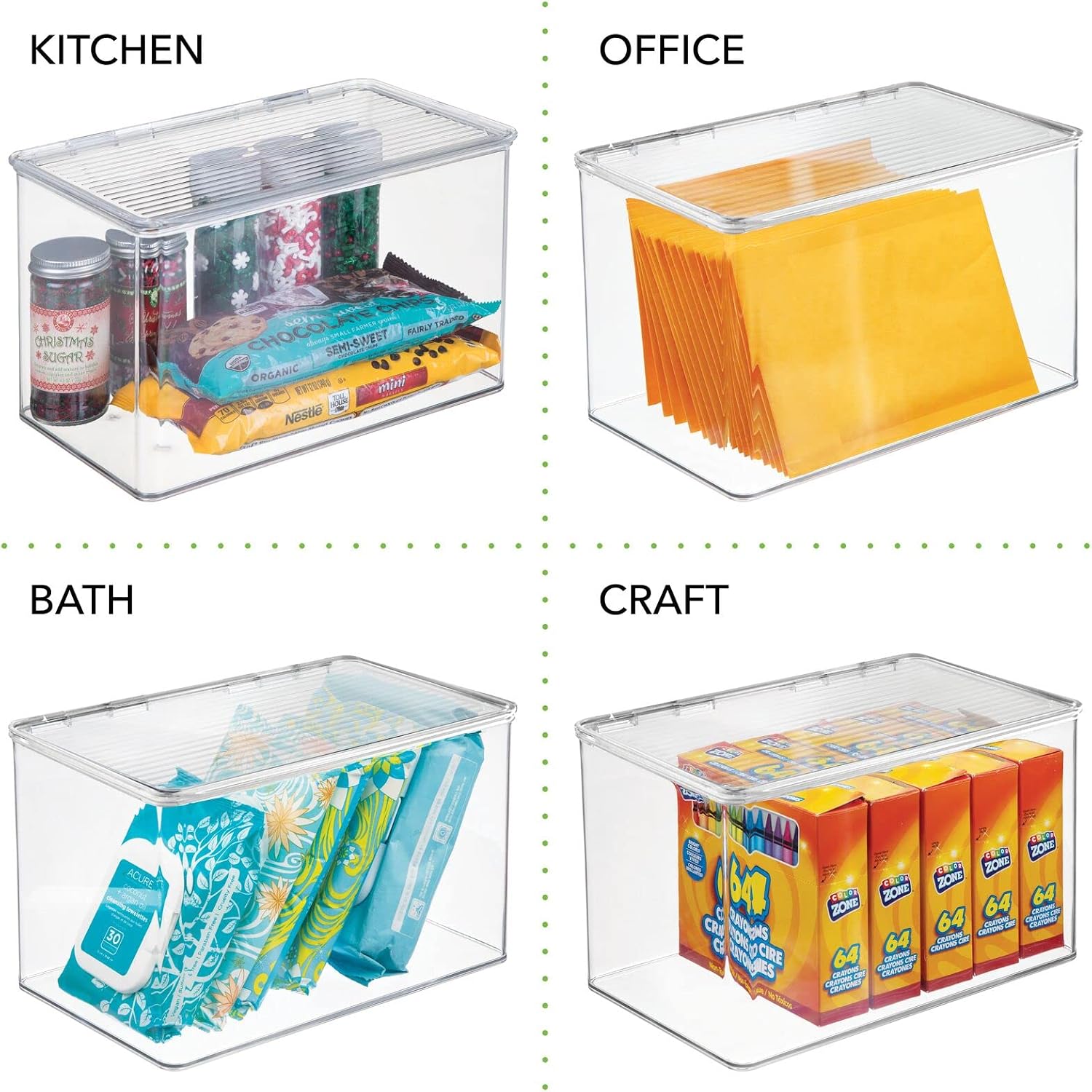 mDesign Plastic Bathroom Stackable Storage Box with Attached Hinged Lid - Holds Soap, Body Wash, Shampoo, Lotion, Conditioner, Hand Towels, Hair Accessories, Mouthwash - Ligne Collection - Clear
