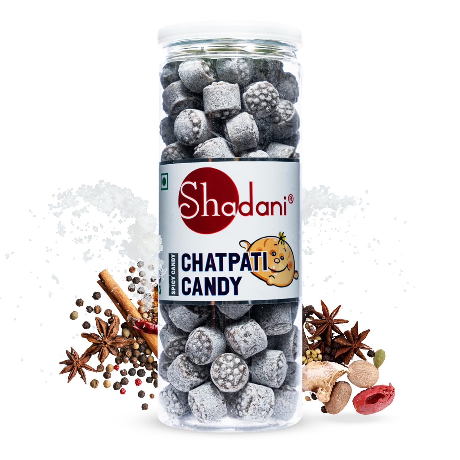 Shadani Chatpati Candy 230g Can – Tangy Indian Masala Flavoured Candy for Mouth Freshening – Khatti Meethi Spicy 90s Nostalgic Treat – Vegetarian Eatable Toffee