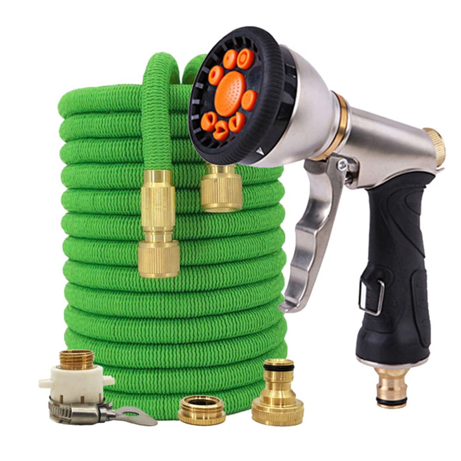 ISCBAFYX Wąż do podlewania ogrodu, teleskopowy pistolet na wodę Magic Latex, kwiat, wysokie ciśnienie, myjnia samochodowa, szeroko stosowane artykuły zewnętrzne (zestaw węży-05,1_50FT-15M)