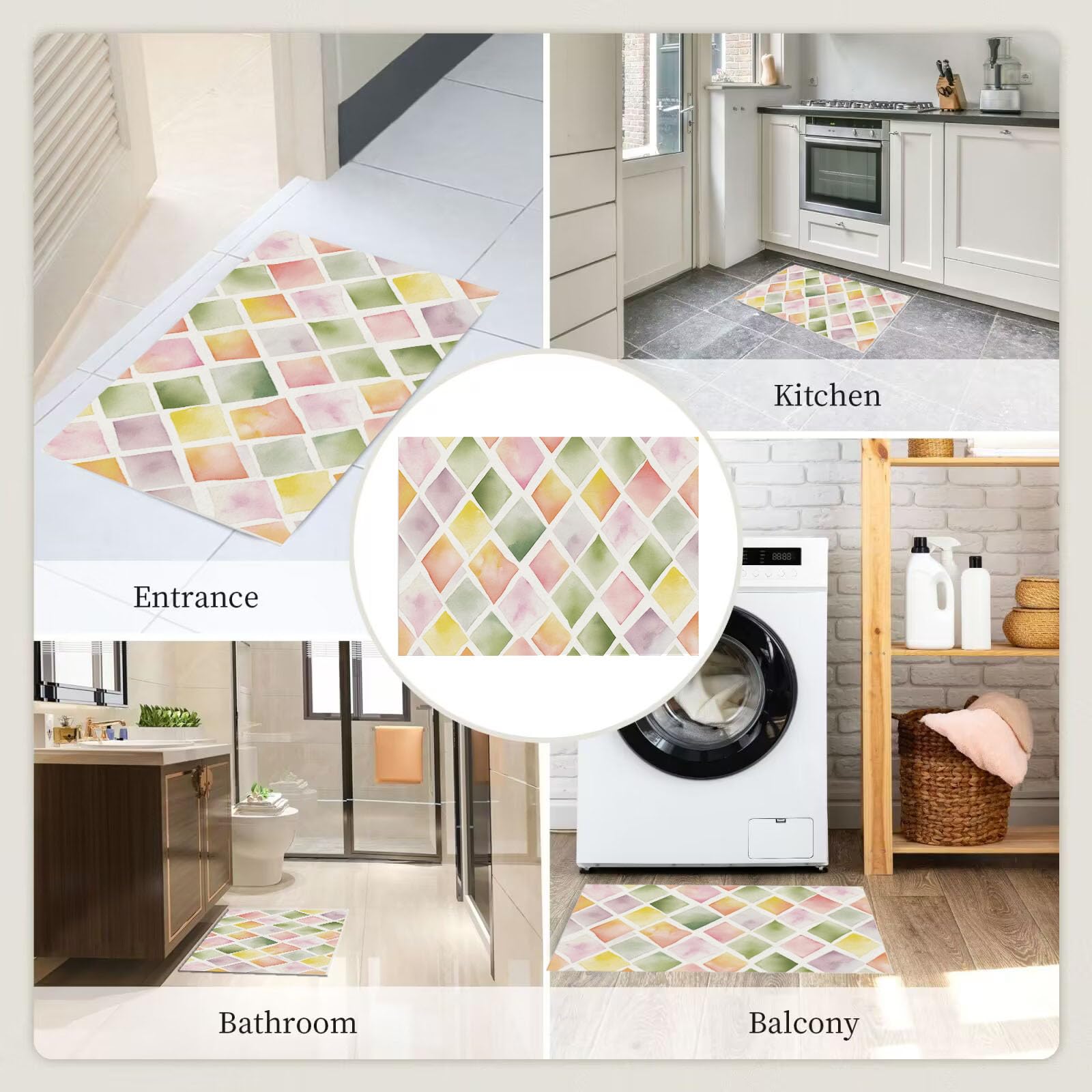 Tapis Salon 120X180Cm, Losange Abstrait Tapis Doux Poils Courts Aquarelle Géométrique Antidérapant Lavable pour Chambre, Décoration Intérieur Garçons Filles Adolescents, Vert Sauge