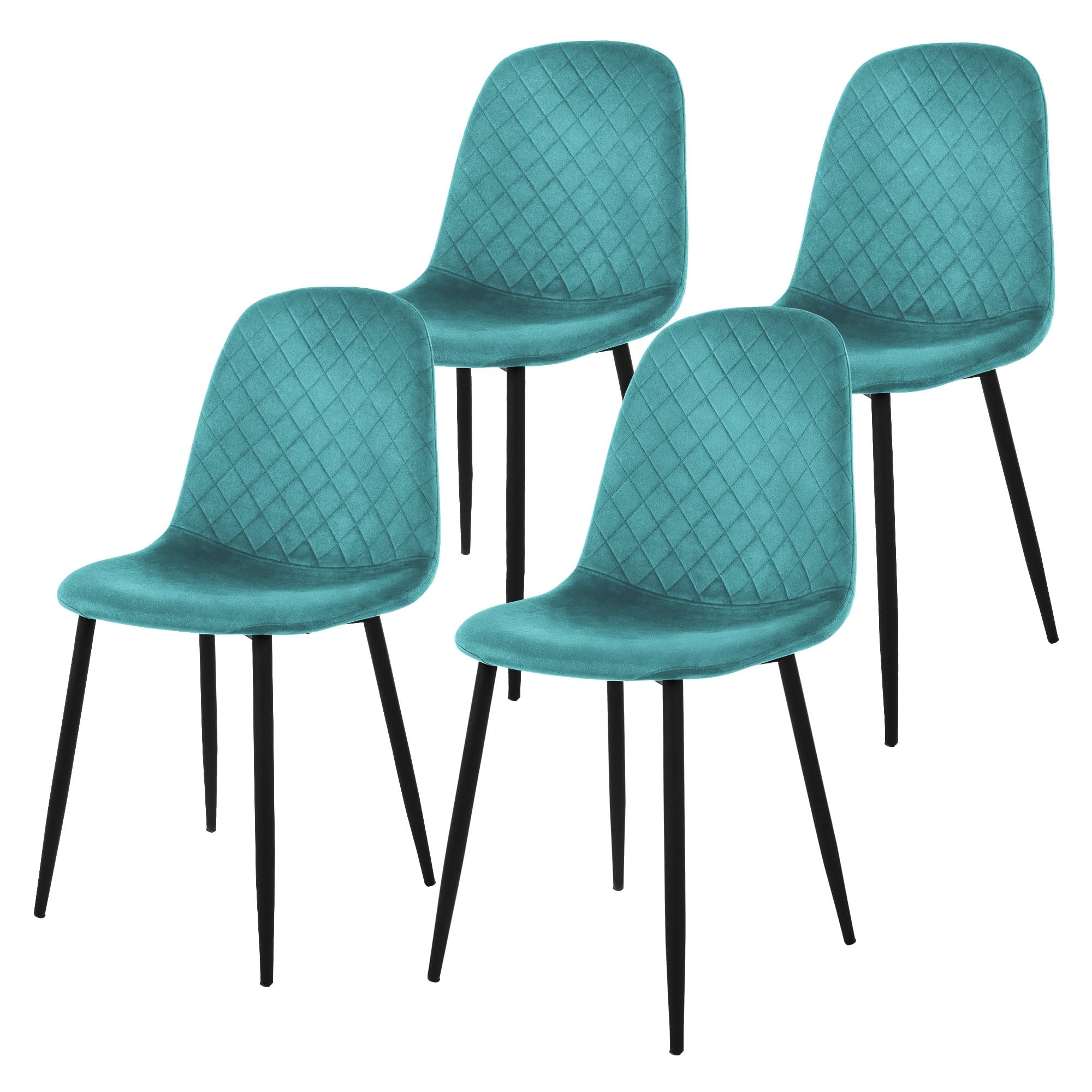 ML-Design Set di 4 Sedie per Sala da Pranzo Rivestimento in Velluto Petrolio Poltroncine da Cucina con Schienale e Gambe in Metallo Seduta Ergonomica Sedia per Soggiorno Salotto