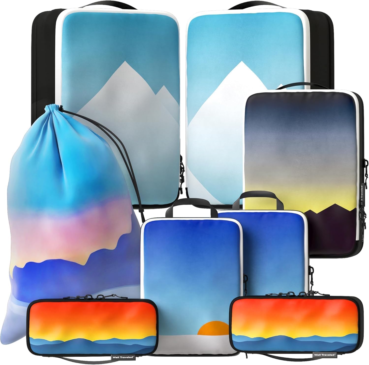 Well Traveled 8-Piece Deluxe Compression Packing Cubes for - Maximize Space in Luggage with HybridMax Double Capacity Design, Luxury Suitcase Organizer Bags, Large, Small, & Medium Set