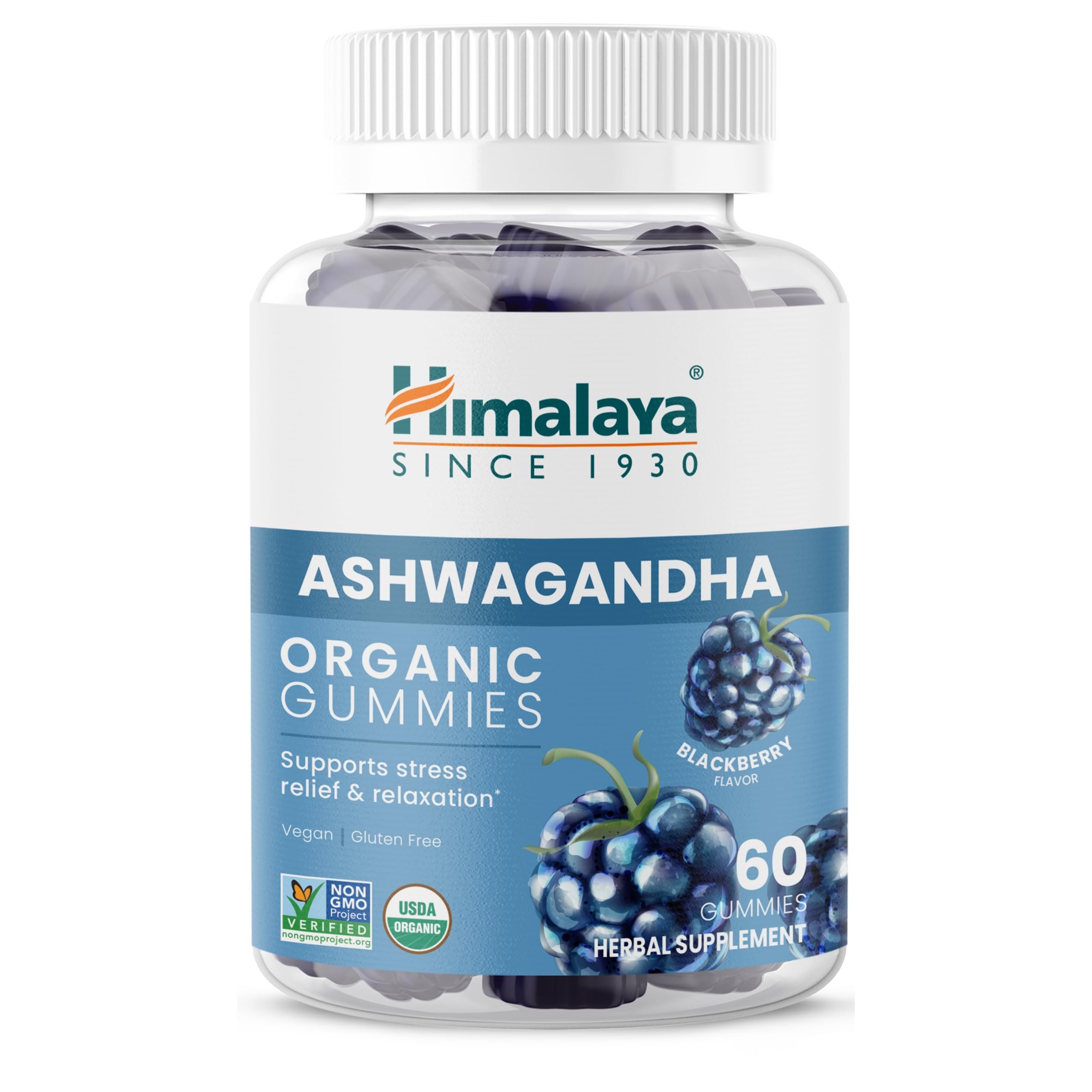 Himalaya KSM-66 Organic Ashwagandha Gummies, BlackBerry Flavor, 60 Gummies 60 Count (Pack of 1) Gummy