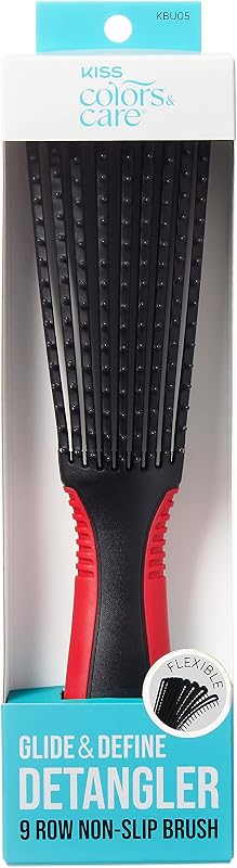 Glide & Define Detangler 9-Row Non-Slip Brush, Large, Black - For Thick & Curly Hair, Tangle-Free, Smooth, Sleek Results, Anti Static, Sturdy & Non-Slip Grip, Multi Uses, & Powerfully Functional