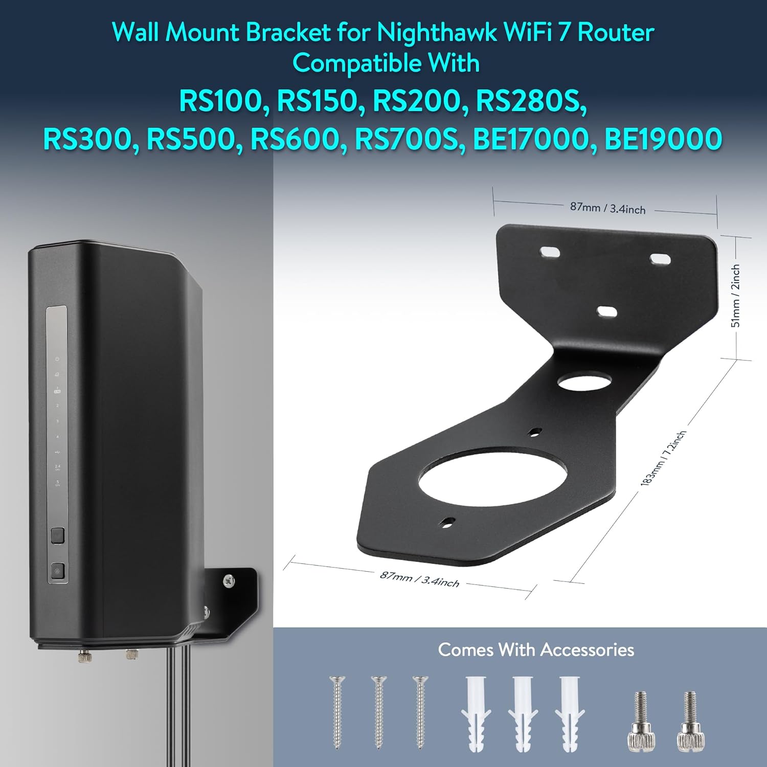 Wall Mount Bracket for Nighthawk WiFi 7 Router, Aluminum Alloy Wall Mount Holder Compatible with Nighthawk RS90 RS100 RS150 RS200 RS280S RS300 RS500 RS600 RS700S BE17000 BE19000 (2 Pack)