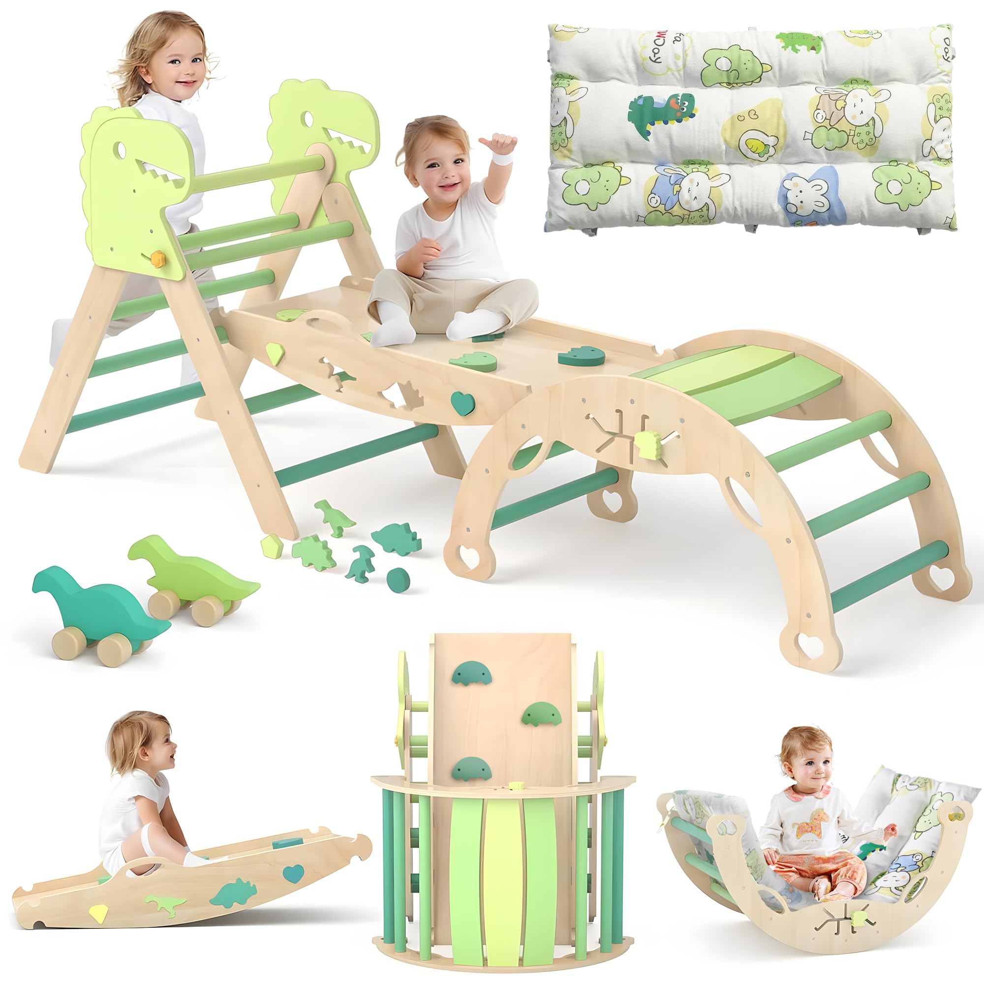 LEWGEE Montessori Indoor Spielset:9-in-1 Klettergerüst,Indoor Kletterdreieck, Kletterbogen mit Kissen,und Rutsche für Kinder,Indoor Spielplatz 1-6 Jahre