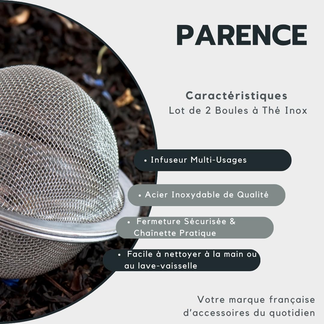PARENCE.- Set de 2 Bolitas de Té de Acero Inoxidable - Infusor de Té de Acero Inoxidable con Cadena | Filtros de té, infusiones, especias, hierbas, infusiones caseras | Reutilizable, fácil de limpiar