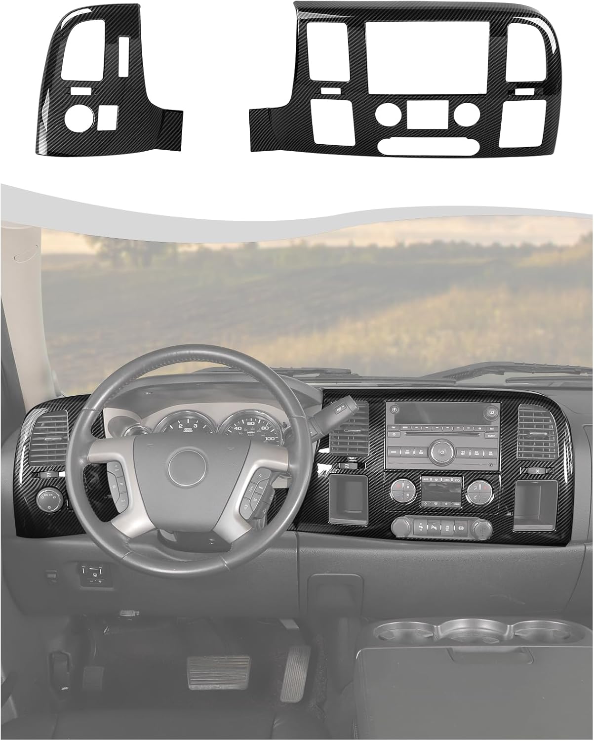 Hoolcar Center Console Navigation Trim Panel Middle Air Conditioning Vent Cover Compatible with Chevrolet Silverado 1500 LT 2007-2013, Carbon Fiber