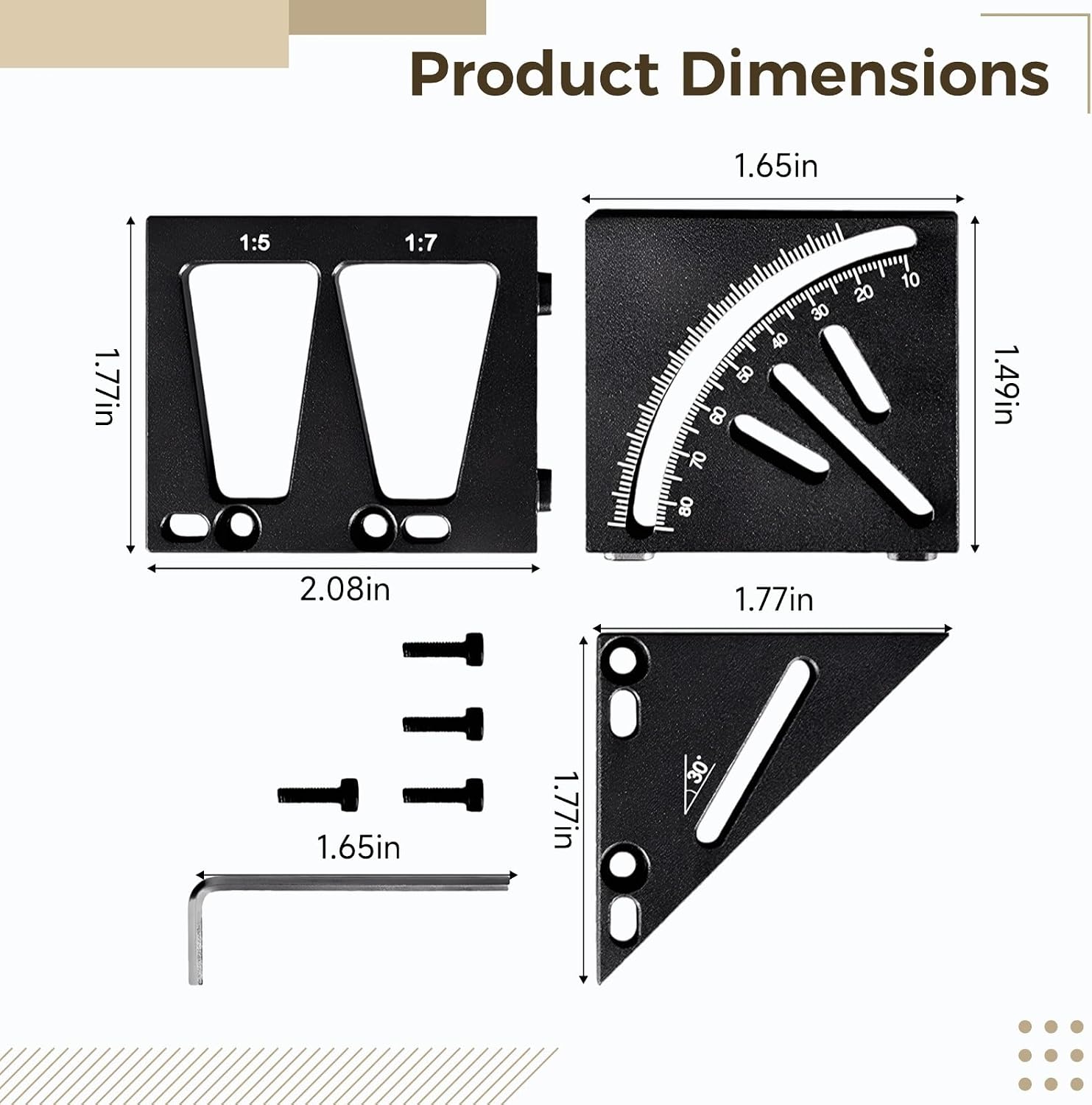 90/45 Degree Protractor Woodworking Square, Aluminum Alloy 3D Multi Angle Measuring Ruler, Carpenter Square 1.8X1.8X2.4 in