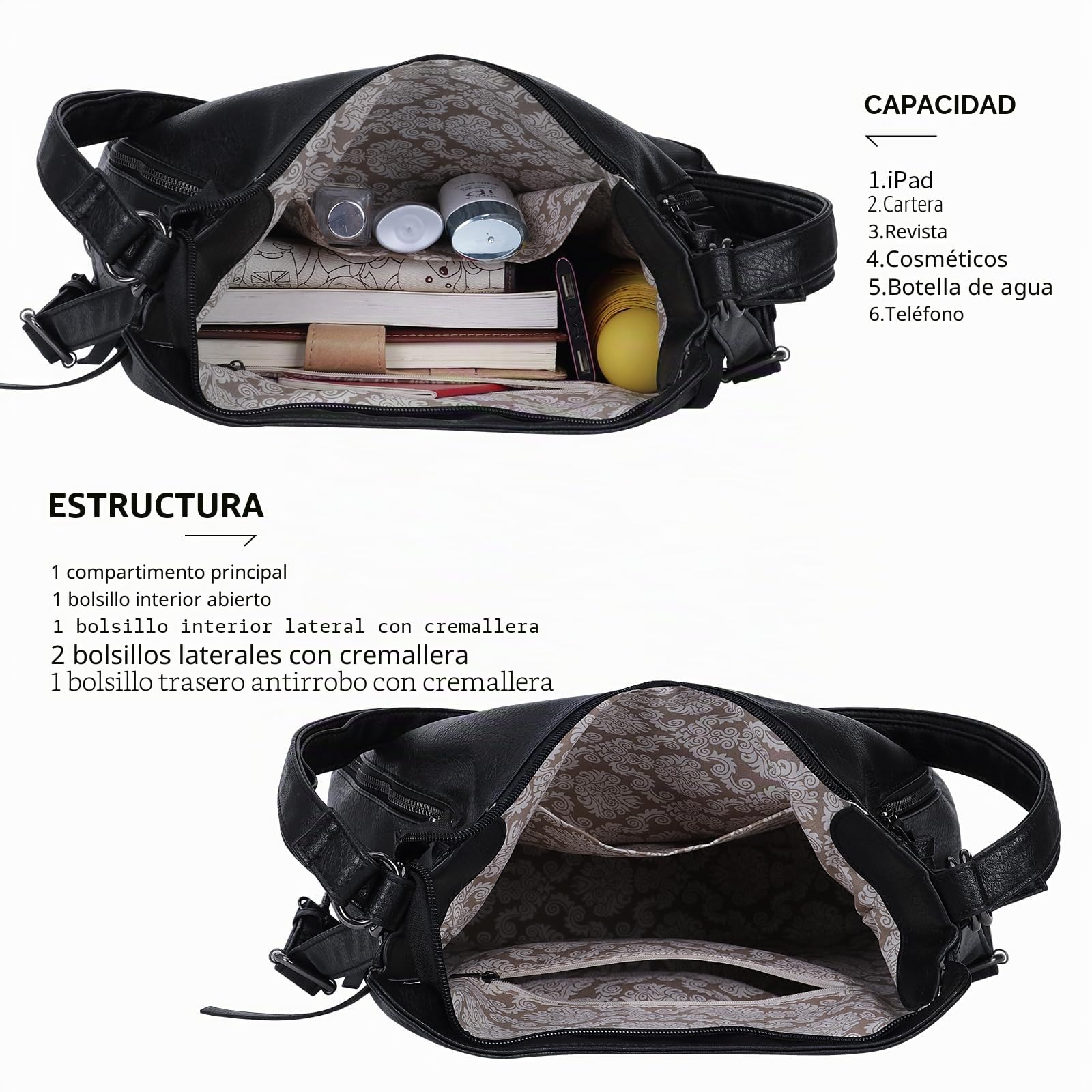 HUA ANGEL Bolso de hombro Set de 3 Bolsos Mujer Grande Tote (Convertible a Mochila) + Bandolera Móvil + Clutch in Cuero PU Multifuncional Bolso de mano para Viaje Trabajo Shopping Diario