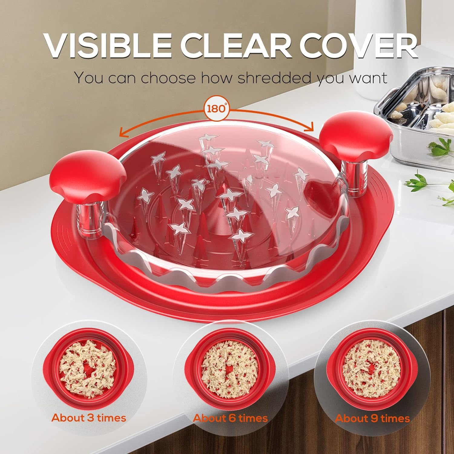Trituratore per pollo da 30,5 cm, strumento per tritacarne visibile, design con 4 cuscinetti a sfera, manico ergonomico, base super antiscivolo, lavabile in lavastoviglie, resistente al calore, senza
