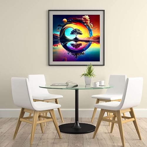 Miniatura 7 de ckdiluy Kits de pintura de diamantes de paisaje para adultos, kit de arte de diamantes de árbol de la vida para adultos - DIY 5D de perforación