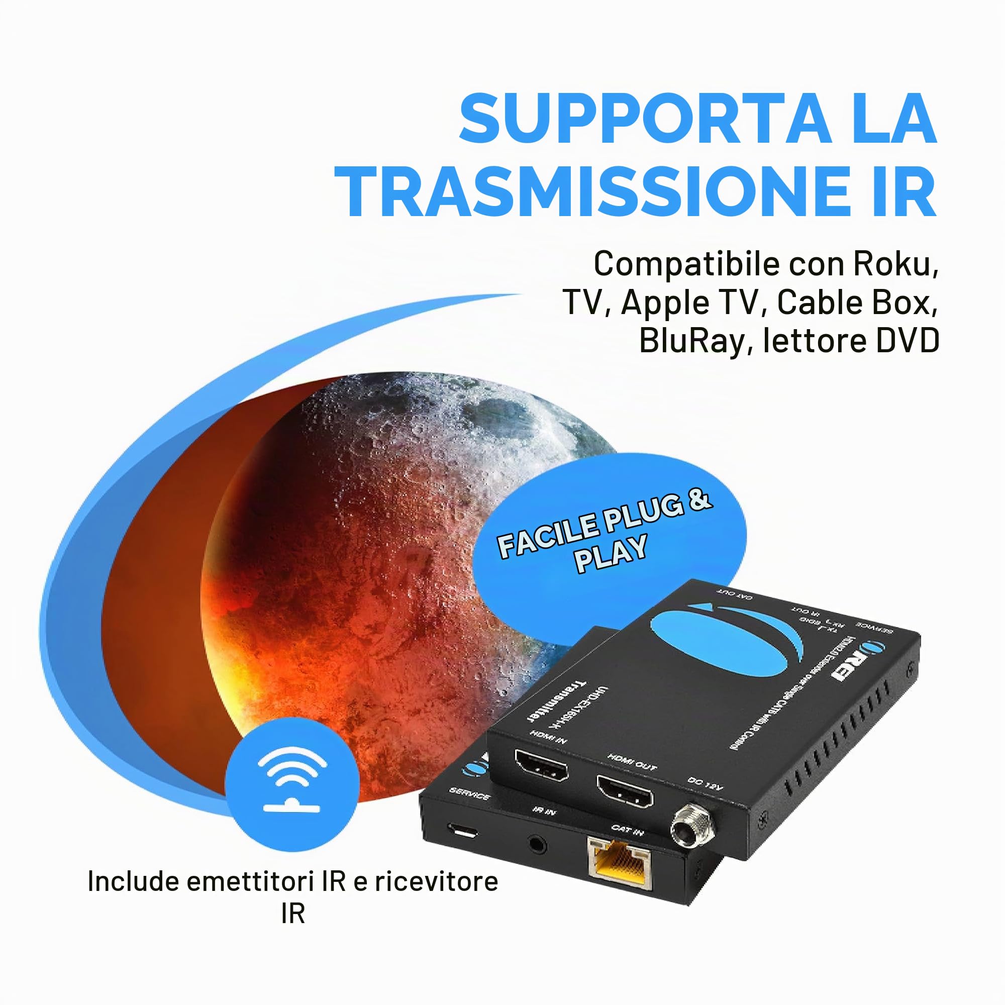 OREI Extender HDMI UltraHD su cavo singolo Cat6/Cat7 4K @ 60Hz con controllo HDR e IR - Gestione EDID fino a 50,3 m