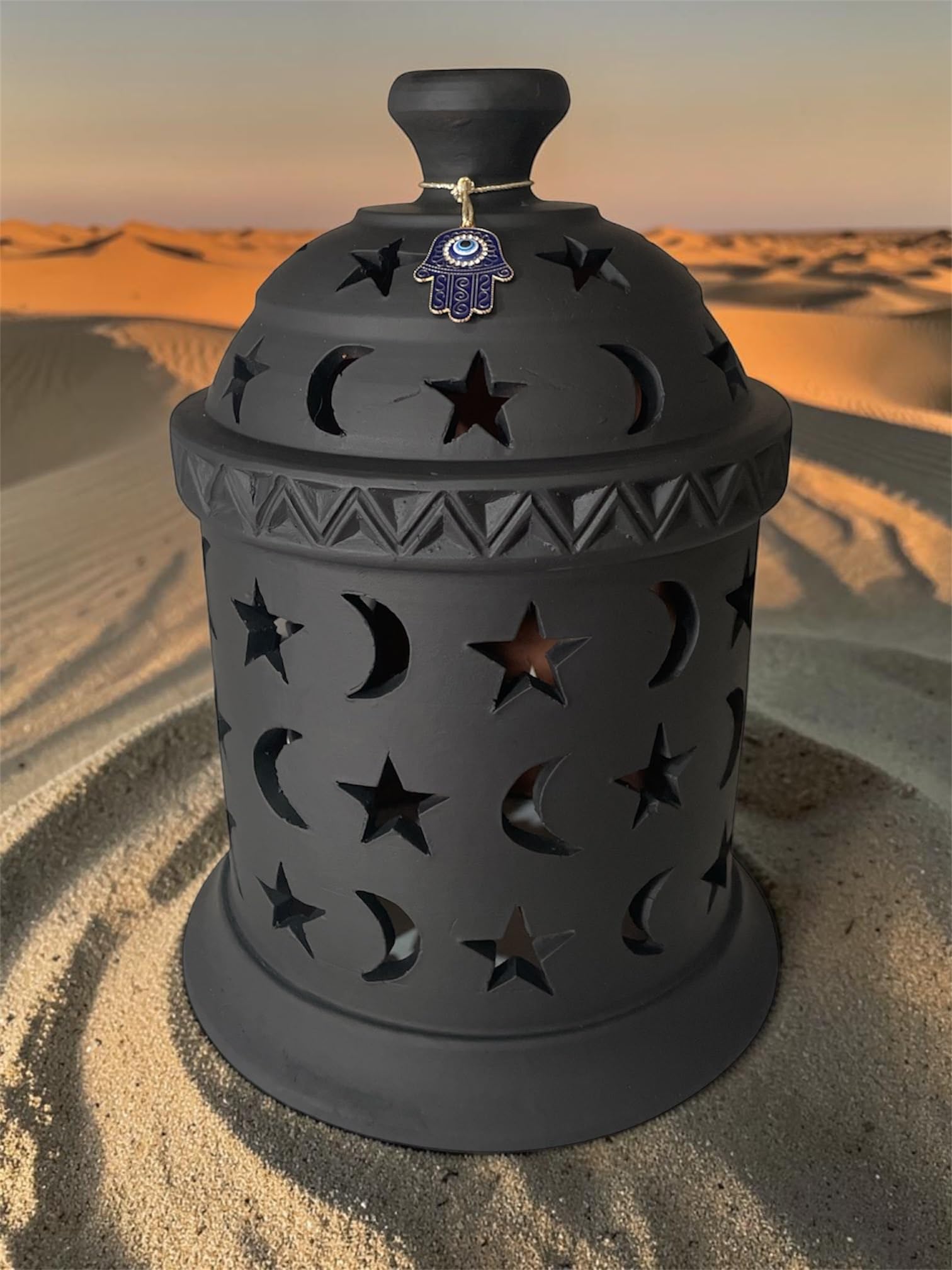 Portavelas orientales M de terracota – Farol artesanal marroquí hecho a mano – Decoración interior y exterior – Ambiente luminoso oriental – Pieza única