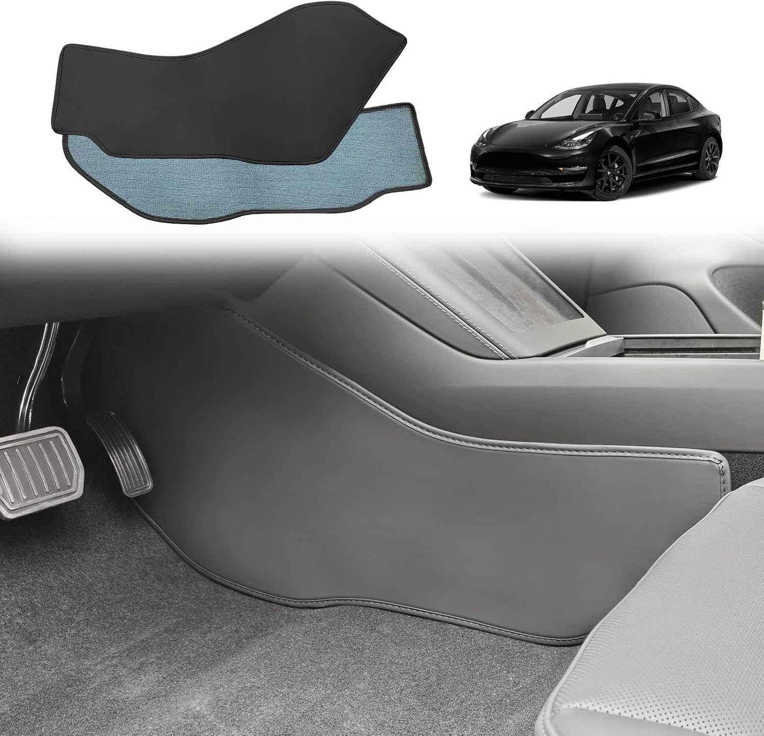 BestEvMod 2PCS Center Console Side Anti-Kick Mat, Dust Resistant Protector Cover, Leather Fabric Paste Installation for Tesla 2025 2024 Refreshed Model 3 Highland Accessories (Black)